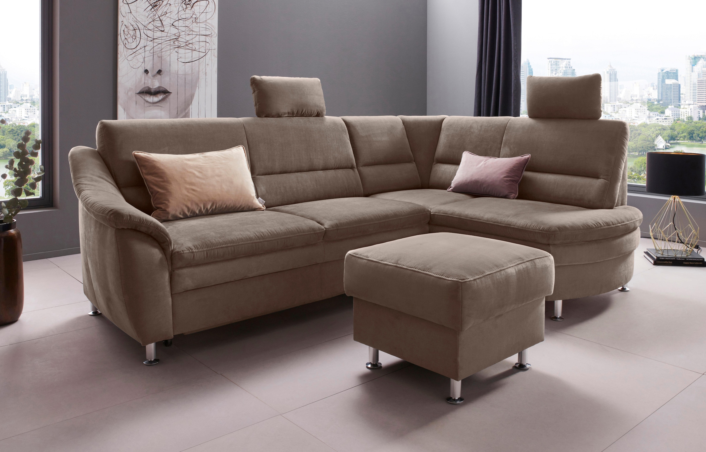 OTTO home Ecksofa "Cardoso L-Form" Federkern, wahlweise mit Bett, Schubkasten