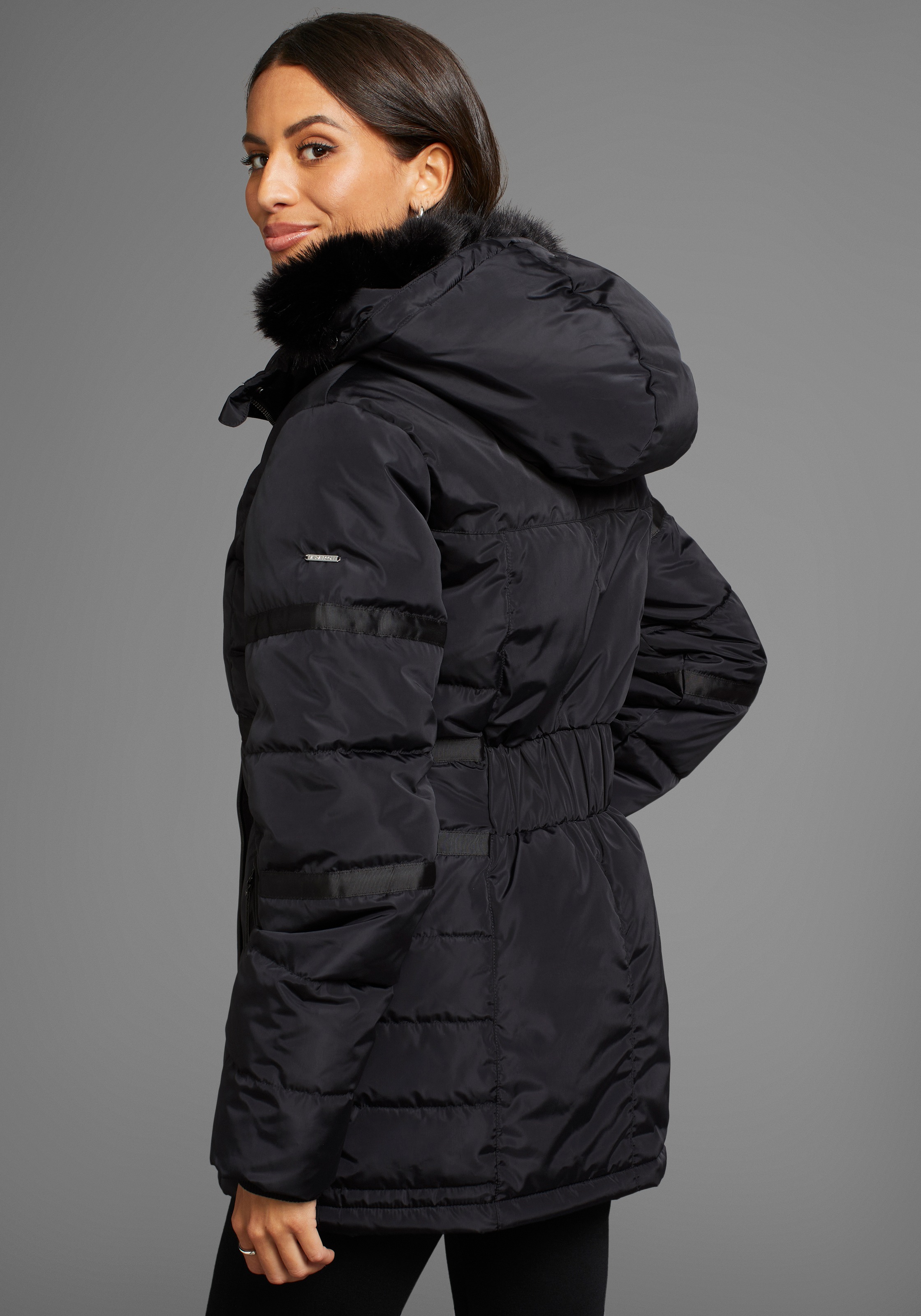 Laura Scott Winterjacke mit Kapuze mit abnehmbarer Kapuze und Fellimitat günstig online kaufen