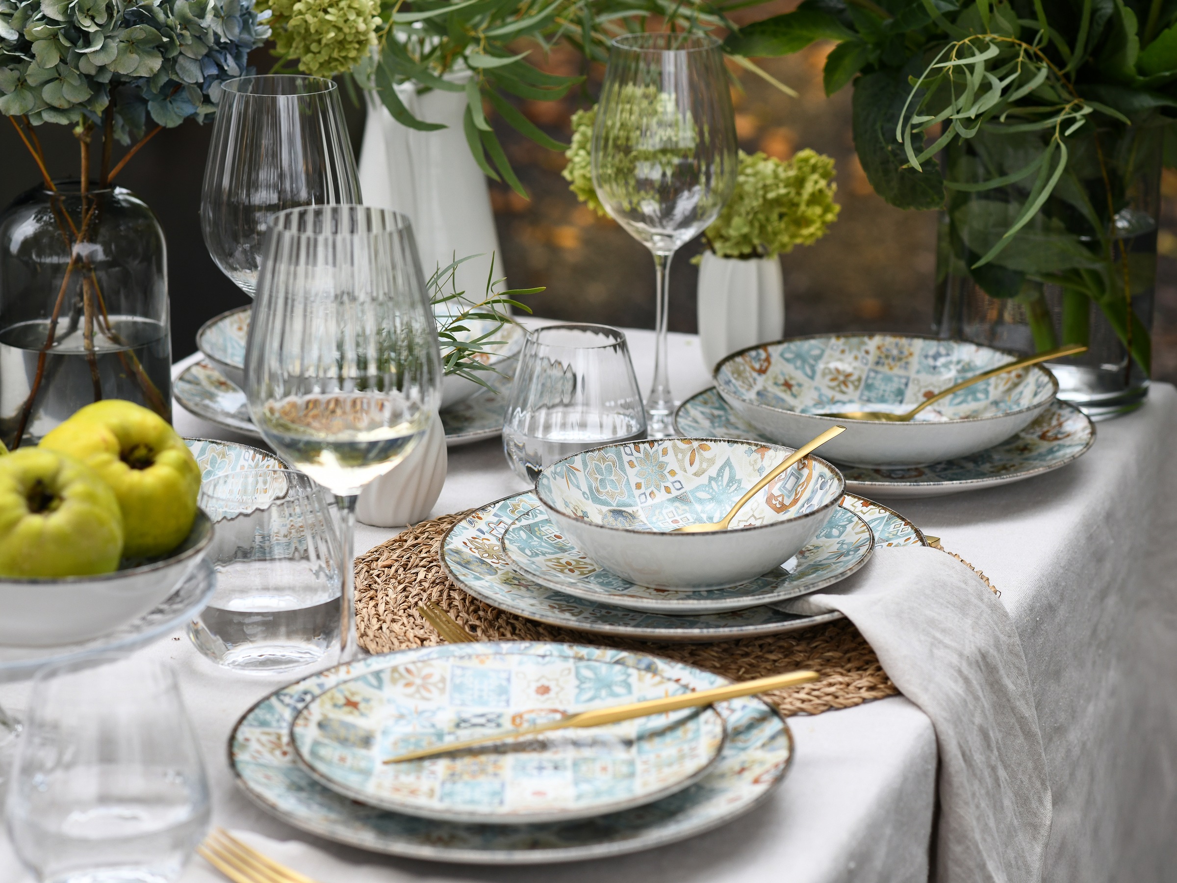 CreaTable Teller-Set »Mosaik, Tellerset 16-tlg.« Edles Tellerset, Vollflächig dekorierte Teller und Farben