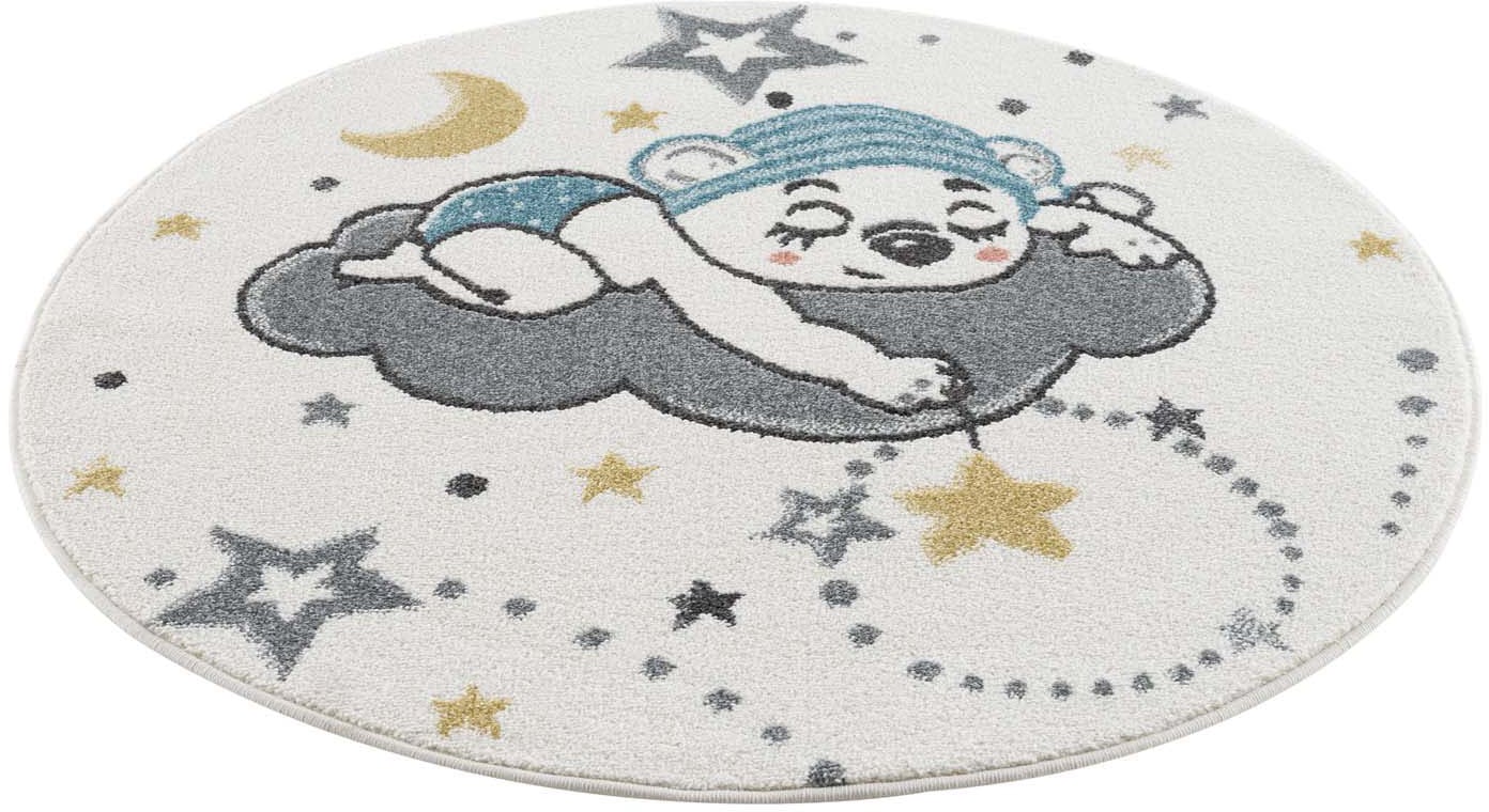 Carpet City Kinderteppich "Anime9385", rund, 11 mm Höhe, Babyteppich, Sterne, Mond, Nachthimmel, Weicher Flor, Pflegelei