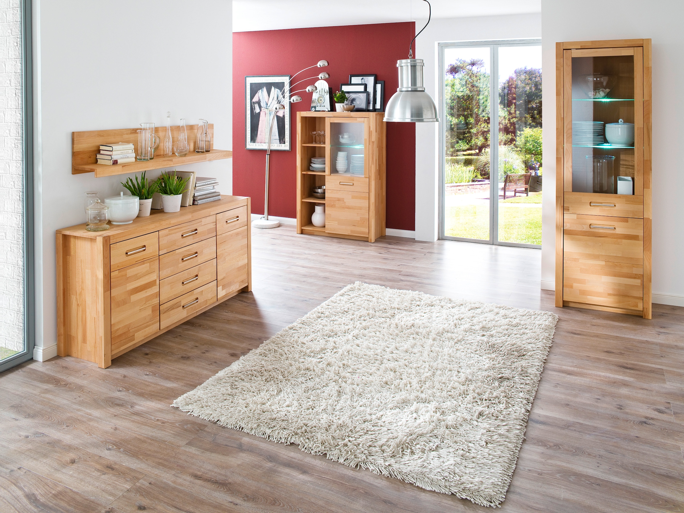 MCA living Wandboard »Fenja Wandpaneel, Wandregal, Regal, Regal mit Boden«, (1 St.), Massivholz, Kernbuche, 1 Boden mit Blende, Breite 150 cm