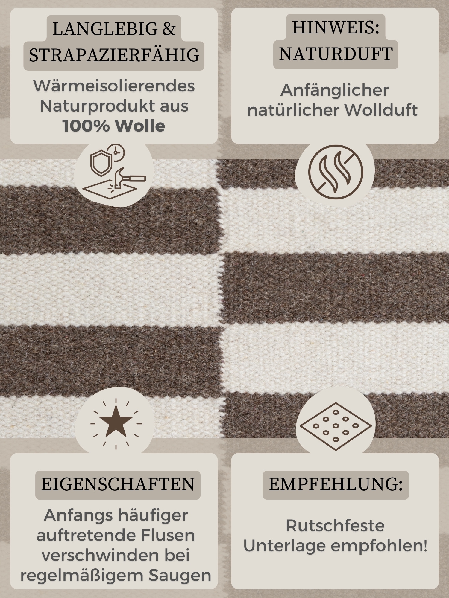 HANSE Home Wollteppich »Vika , schwarz-weiss« rechteckig 5 mm Höhe Handgewebt, Wolle, Natur, Läufer, Wohnzimmer, Schlafzimmer, Streifen