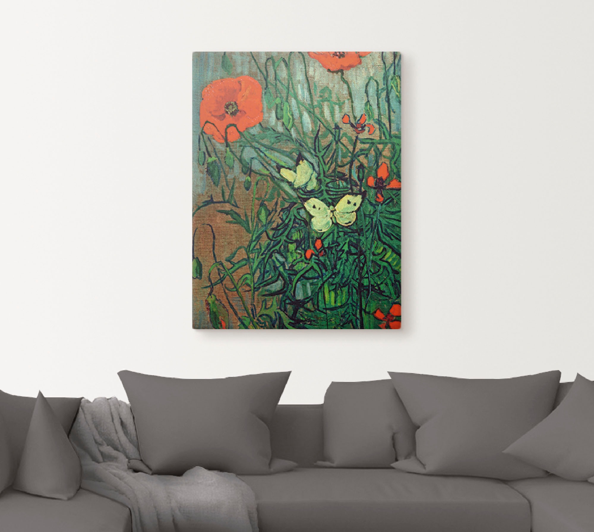 Artland Leinwandbild »Schmetterlinge auf Mohnblüten«, Blumen, (1 St.), auf Keilrahmen gespannt