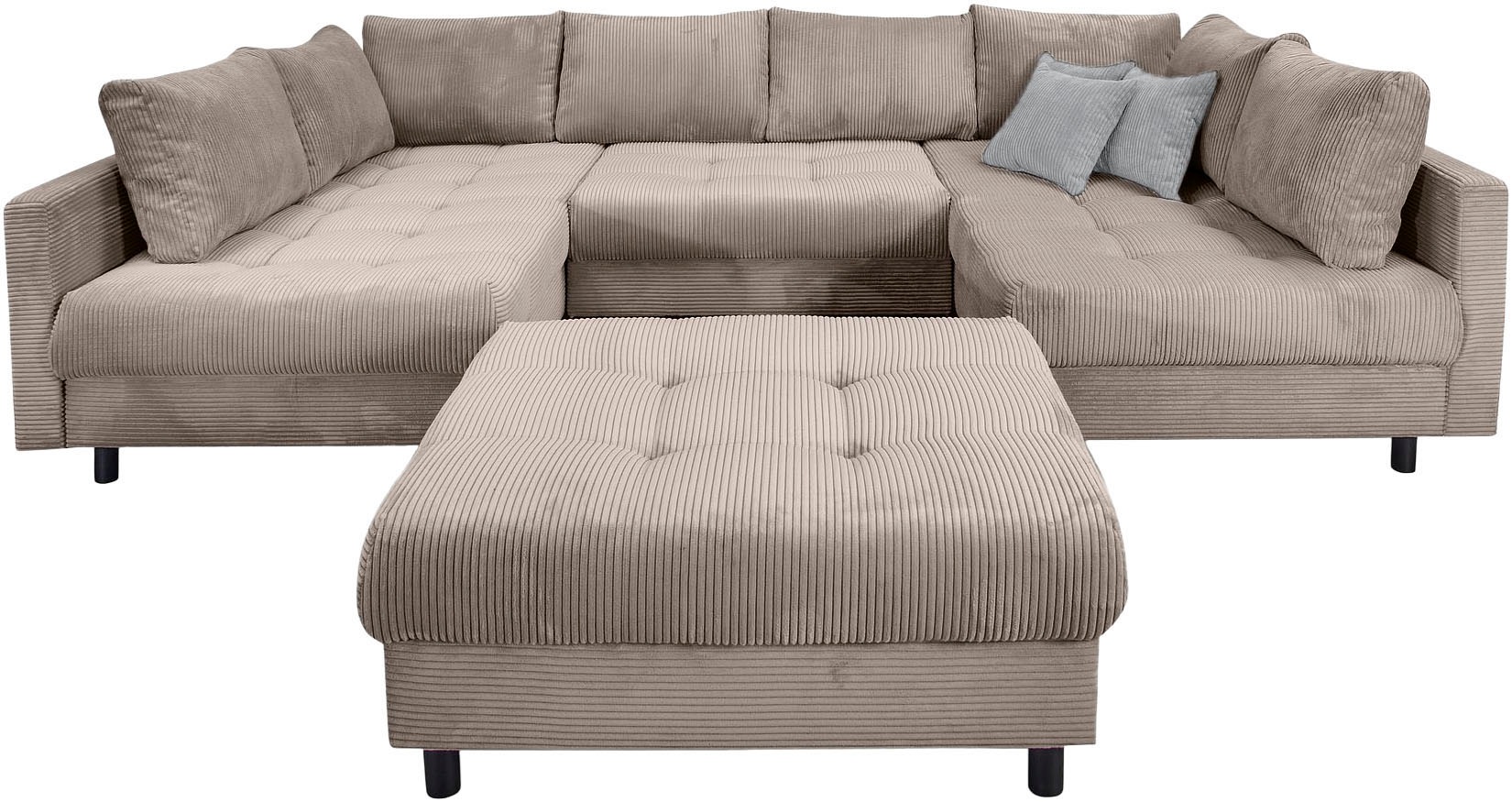 Home affaire Wohnlandschaft "Toni U-Form, B: 298 cm", mit Hocker & 3 Zierki günstig online kaufen