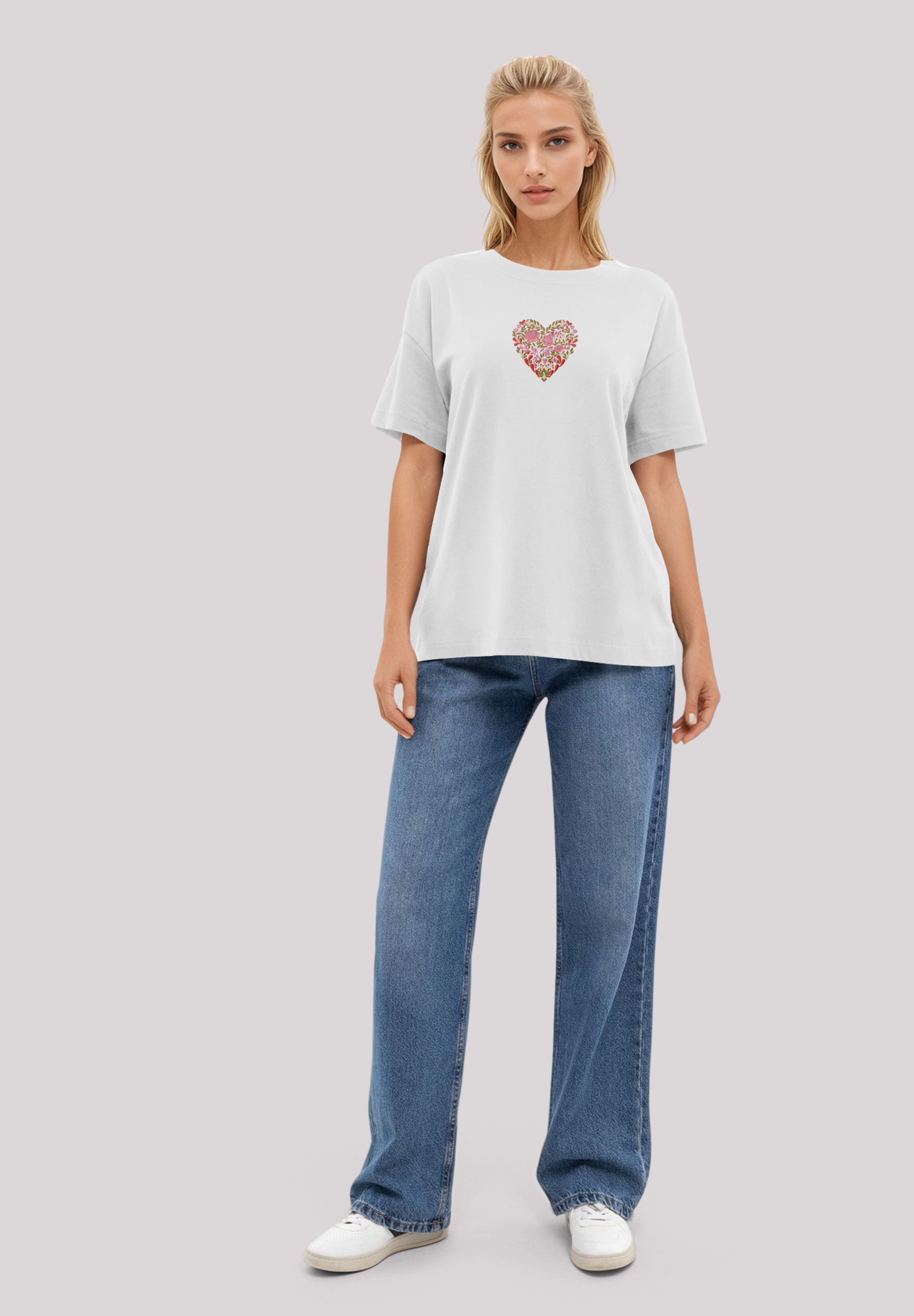 F4NT4STIC T-Shirt »Blumen Herz bestickt«, bestickt, Premium Qualität