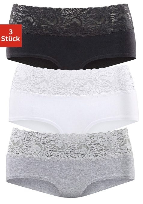 Vivance Panty, (Packung, aus elastischer Baumwolle | Spitze 3 St.), mit floraler BAUR bestellen