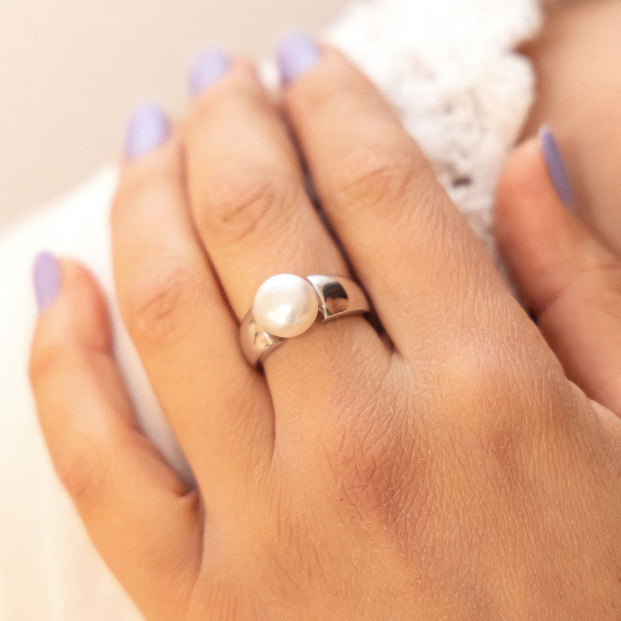 Zeeme Fingerring »Silber 925 rhodiniert mit einer weißen Perle 10-10,5mm«