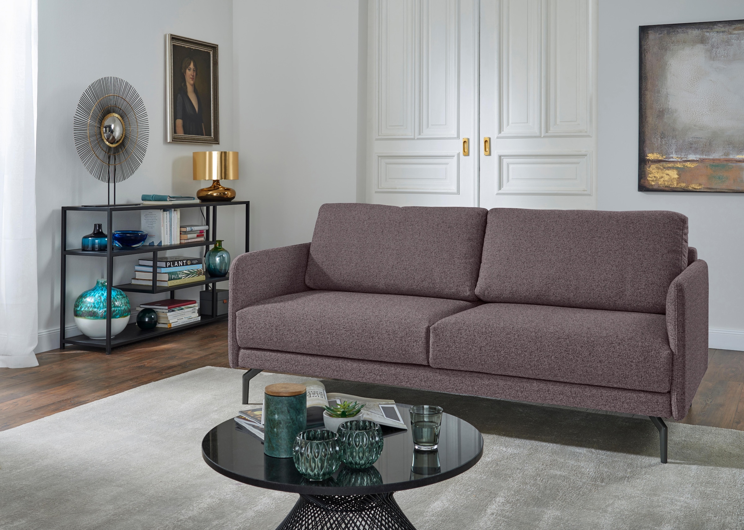 Creation BY ROLF BENZ 3-Sitzer »CR.450, Designsofa, edles Sofa, Loungesofa, Ledersofa, klares Design«, Armlehne sehr schmal, Breite 190 cm, Alugussfuß Umbragrau