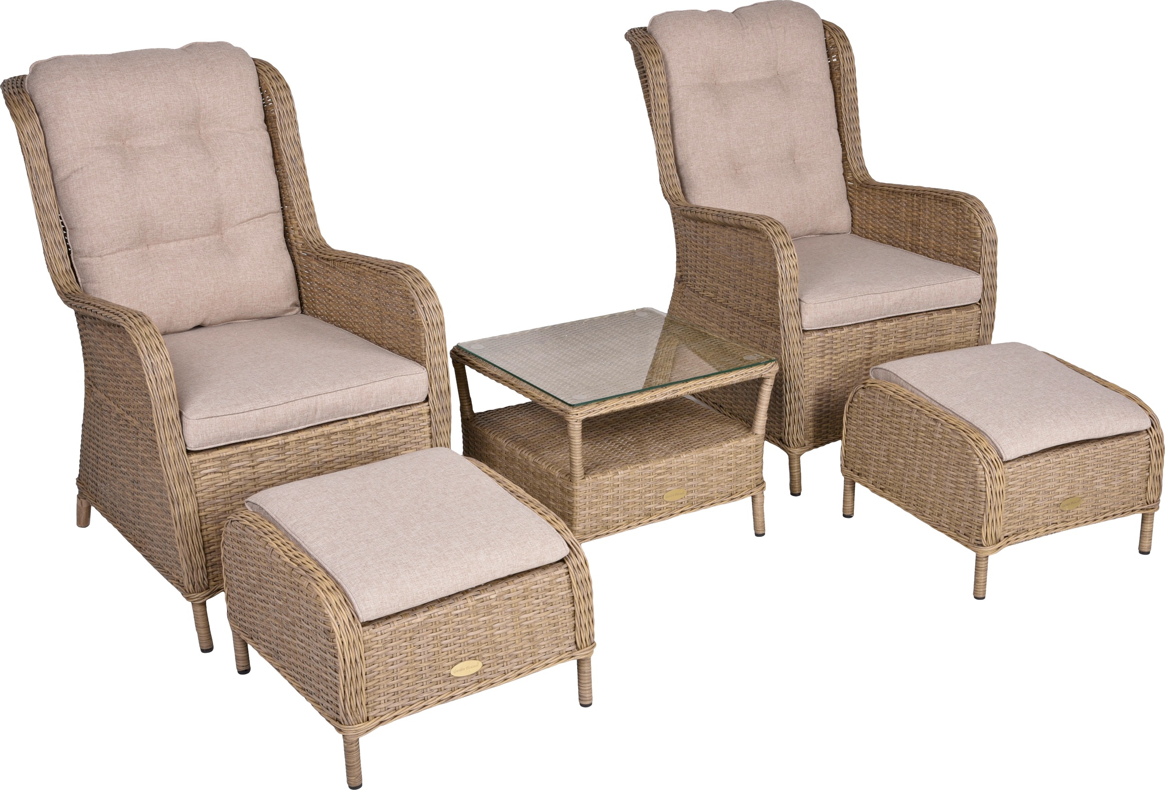 Garden Pleasure Garten-Essgruppe », Sessel-Set »VALENCIA««, (Set), 2 Sessel, 2 Hocker, Tisch LxB: 54x43 cm, inkl Auflagen