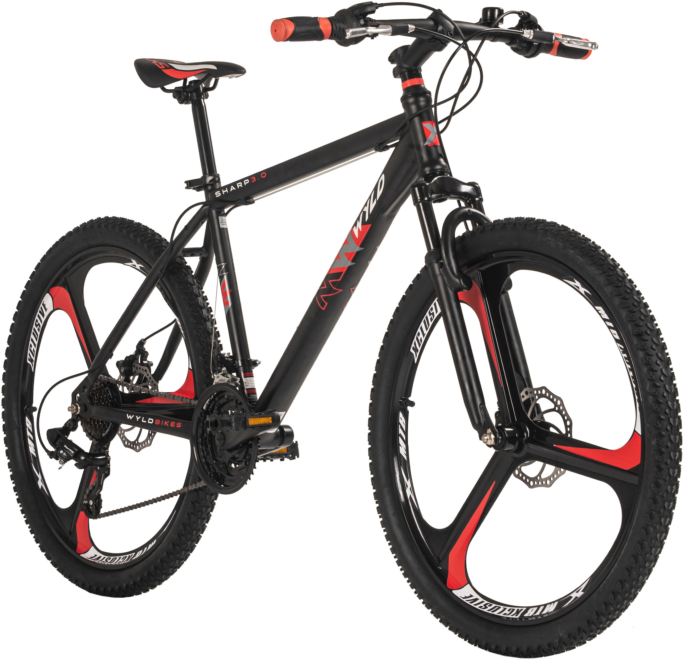 WYLD Mountainbike »Mountainbike Hardtail 26'' Sharp Schwarz-Rot 21 Gänge RH 46 bzw. 51cm«, 21 Gang, Kettenschaltung