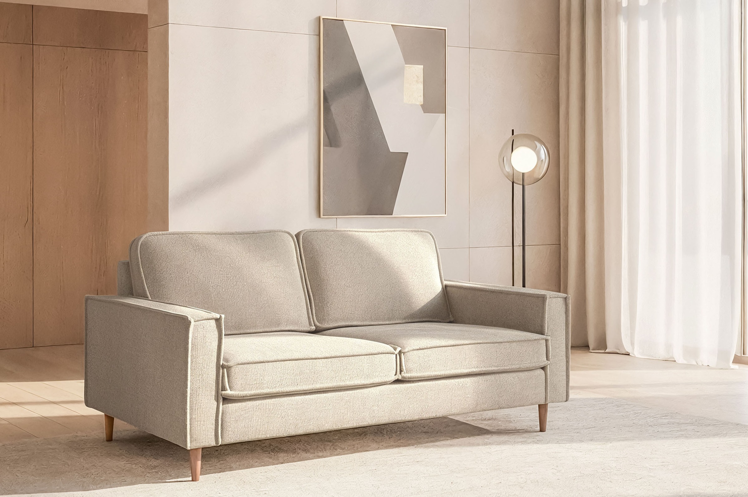 2-Sitzer HOME AFFAIRE, B:168cm H:89cm T:97cmcreme, 100% Polyester, Sofas, "Pinto Skandi, 166 cm, Chenille, Struktur", mit Keder, Massivholzfüße Eiche