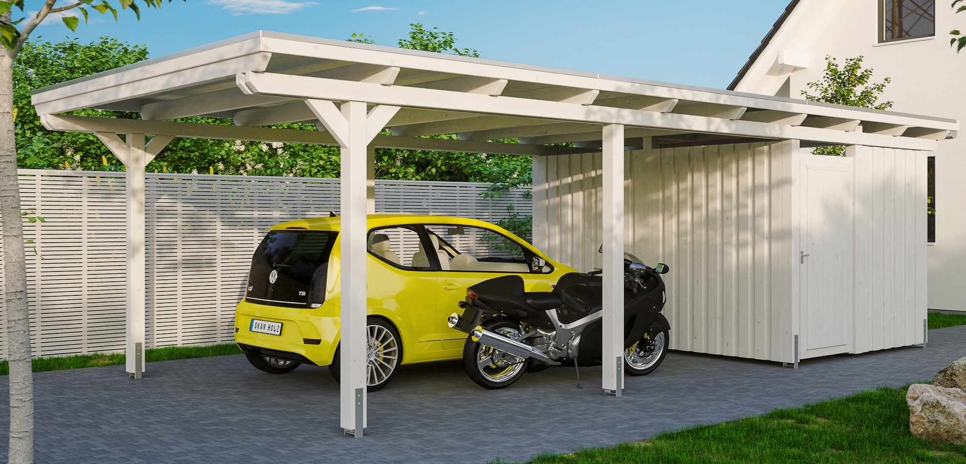 Skanholz Einzelcarport "Emsland" Leimholz 341 cm weiß