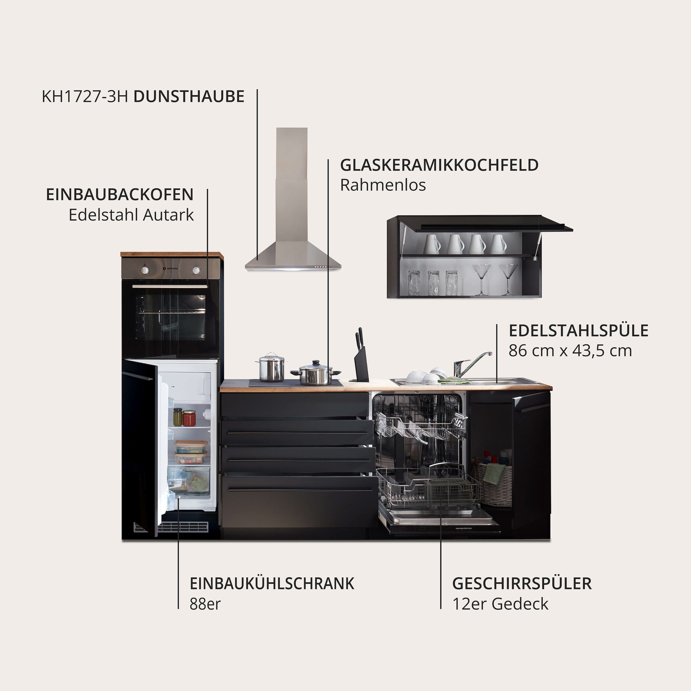 BASIC by Balculina Küchenzeile »Jazz«, Breite 260 cm, wahlweise mit E-Geräten