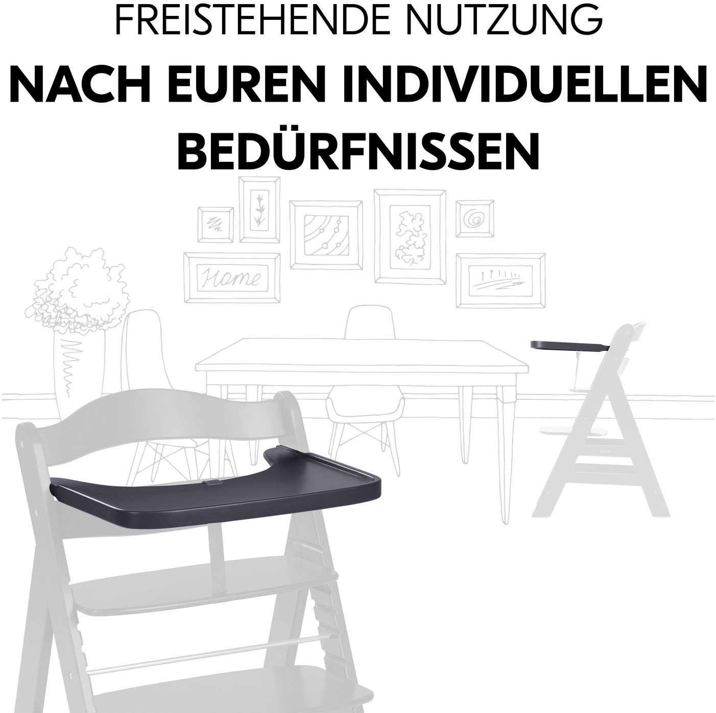 Hauck Hochstuhltablett »Alpha Wooden Tray Essbrett, Dark Grey«, FSC® - schützt Wald - weltweit