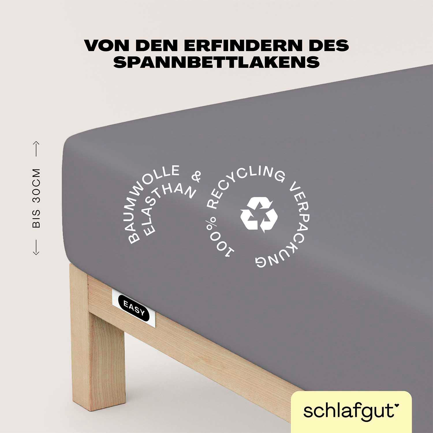 Schlafgut Spannbettlaken "EASY JERSEY ELASTHAN Bettlaken, 170 g/m², 95% Baumwolle, 5% Elasthan" Spannbettlaken bis 30 cm Höhe, bügelfrei, pflegeleicht, perfekter Sitz