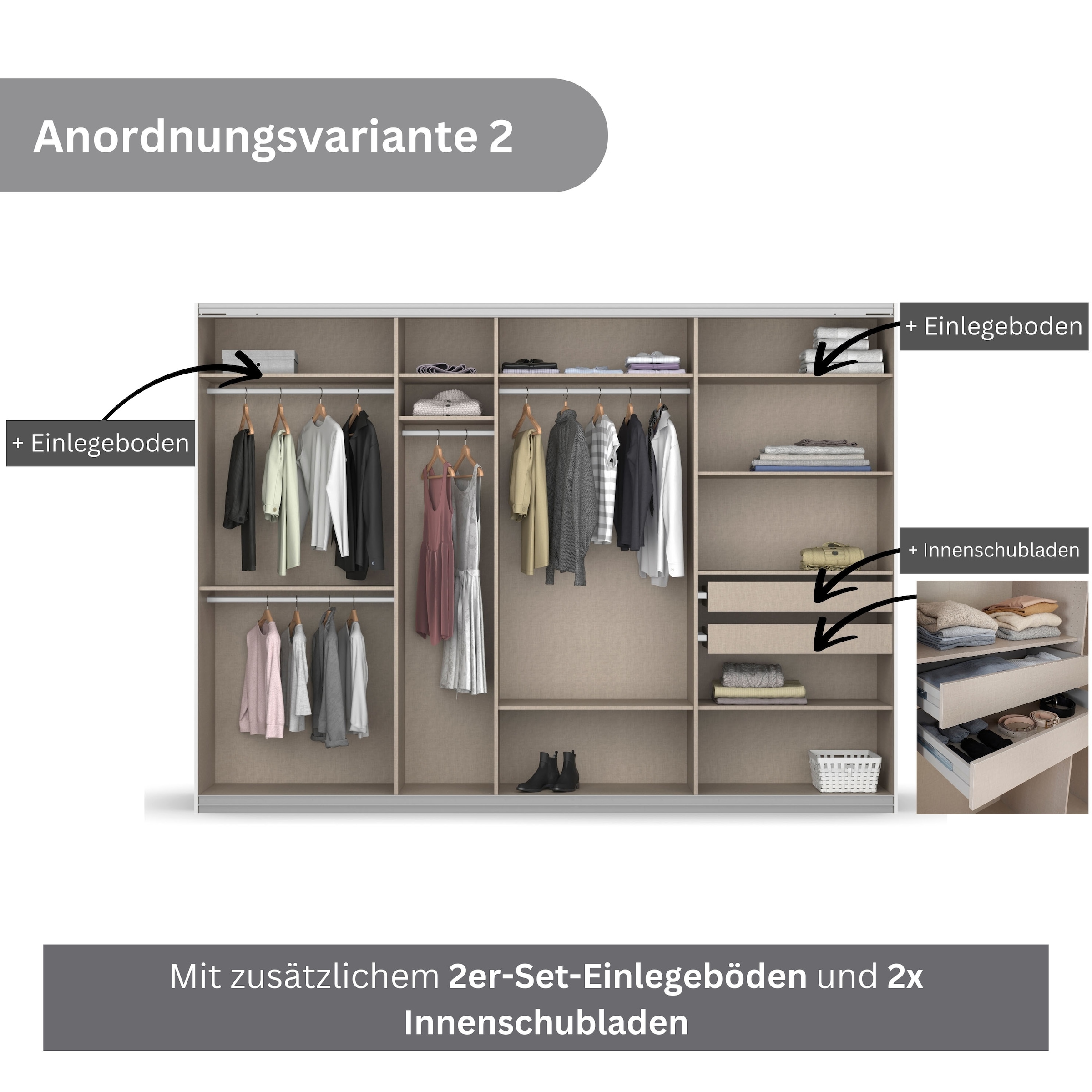 rauch Schwebetürenschrank »Kleiderschrank Schrank Garderobe KOLUNA mit Glastüren und Spiegel«, inkl. 2 Innenschubladen sowie extra Einlegeböden MADE IN GERMANY