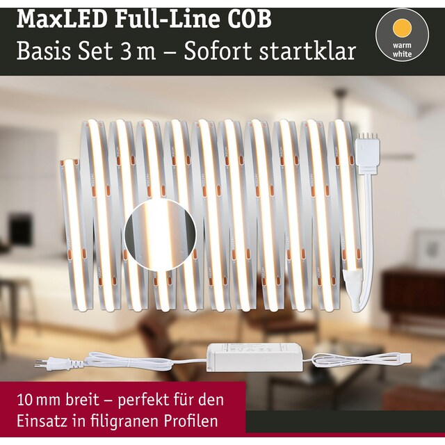 Paulmann LED-Streifen »MaxLED 500 Full-Line COB Basisset 3m Warmweiß 19W  1500lm 480LED 2700K«, 1 St.-flammig, Basisset bestellen | BAUR