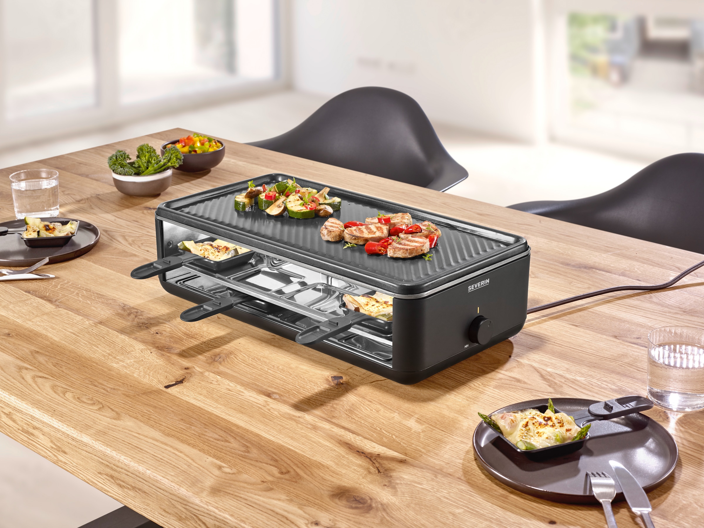 Severin Raclette »Black Line Lite RG 2365«, 8 St. Raclettepfännchen, 1400 W, Raclette-Grill