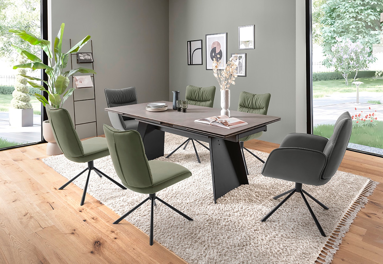 MCA furniture 4-Fußstuhl »MARIN Esszimmerstuhl (2er Set) - Stuhl«, (Set), 2 St., Microfaser, 360° drehbar, Metall schwarz, beweglichen Rücken, belastbar 120 kg