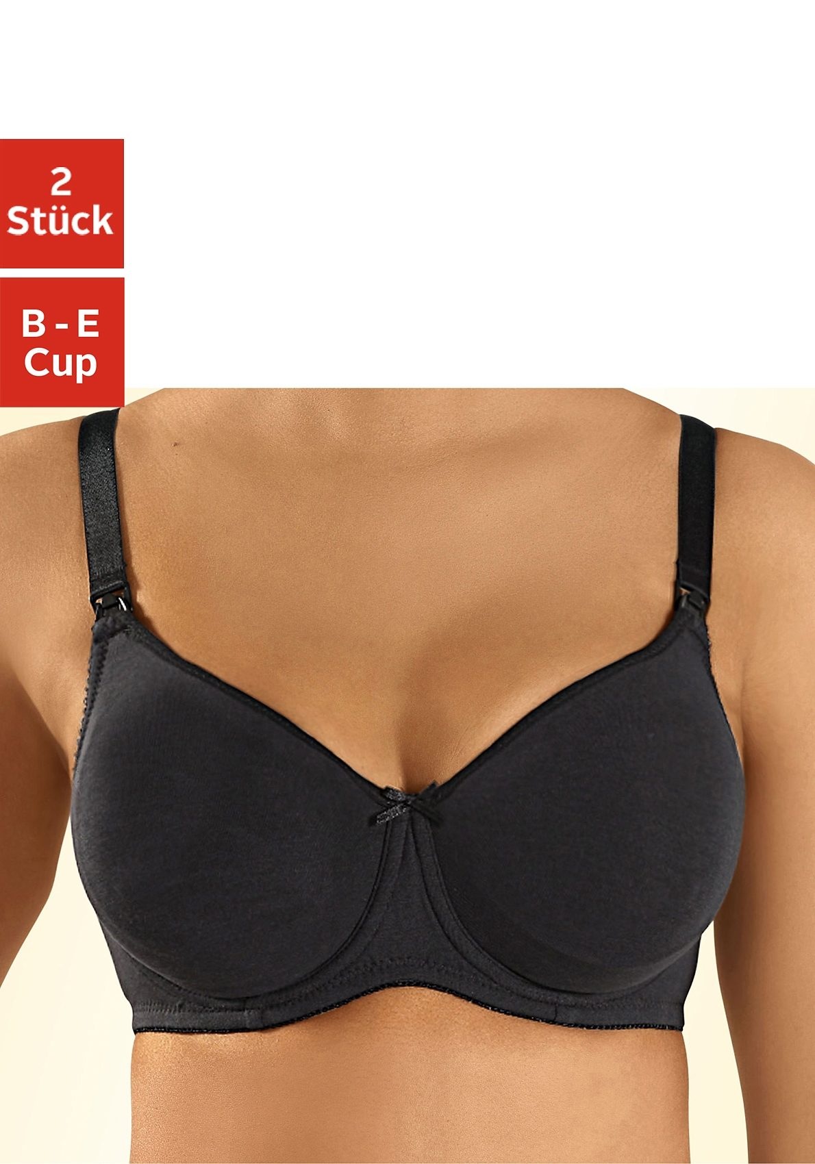 Still-BH PETITE FLEUR, Damen, Gr. 75, Cup B, schwarz (schwarz, weiß), Jersey, Obermaterial: 93% Baumwolle, 7% Elasthan, Basic, BHs BH BH-Set Bügel-BH Still-BH, mit Bügel aus Baumwolle