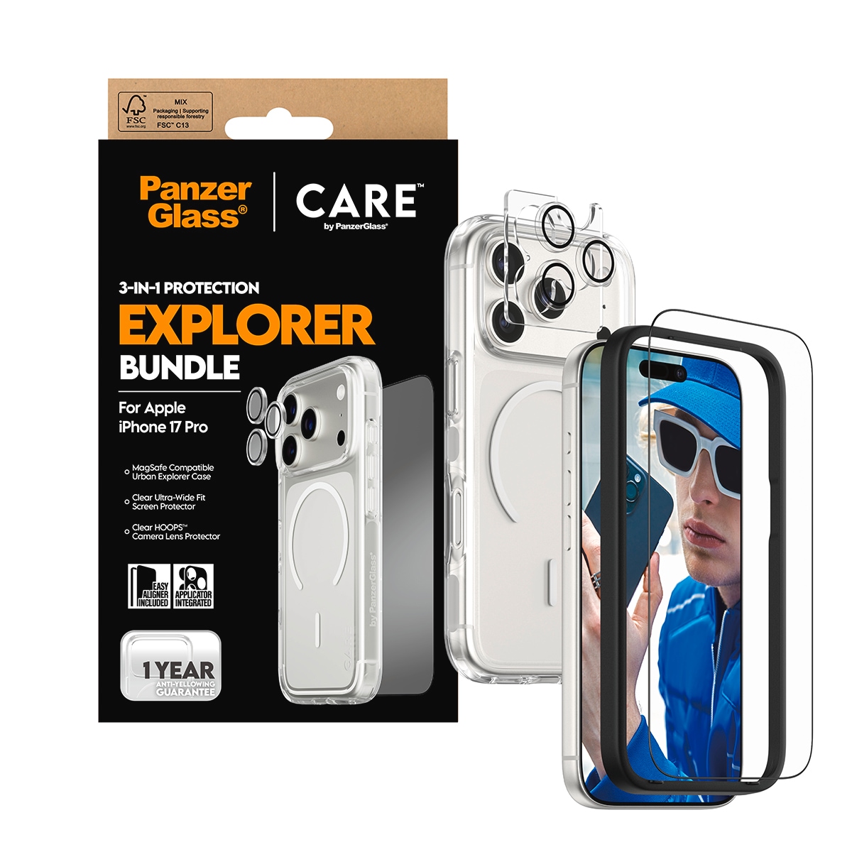 CARE by PanzerGlass Handyhülle »3-in-1 Flagship Explorer Bundle Apple iPhone 17 Pro« Apple iPhone 17 Pro Backcover, Schutzhülle, Handyschutzhülle, Case, Schutzcase, stoßfest