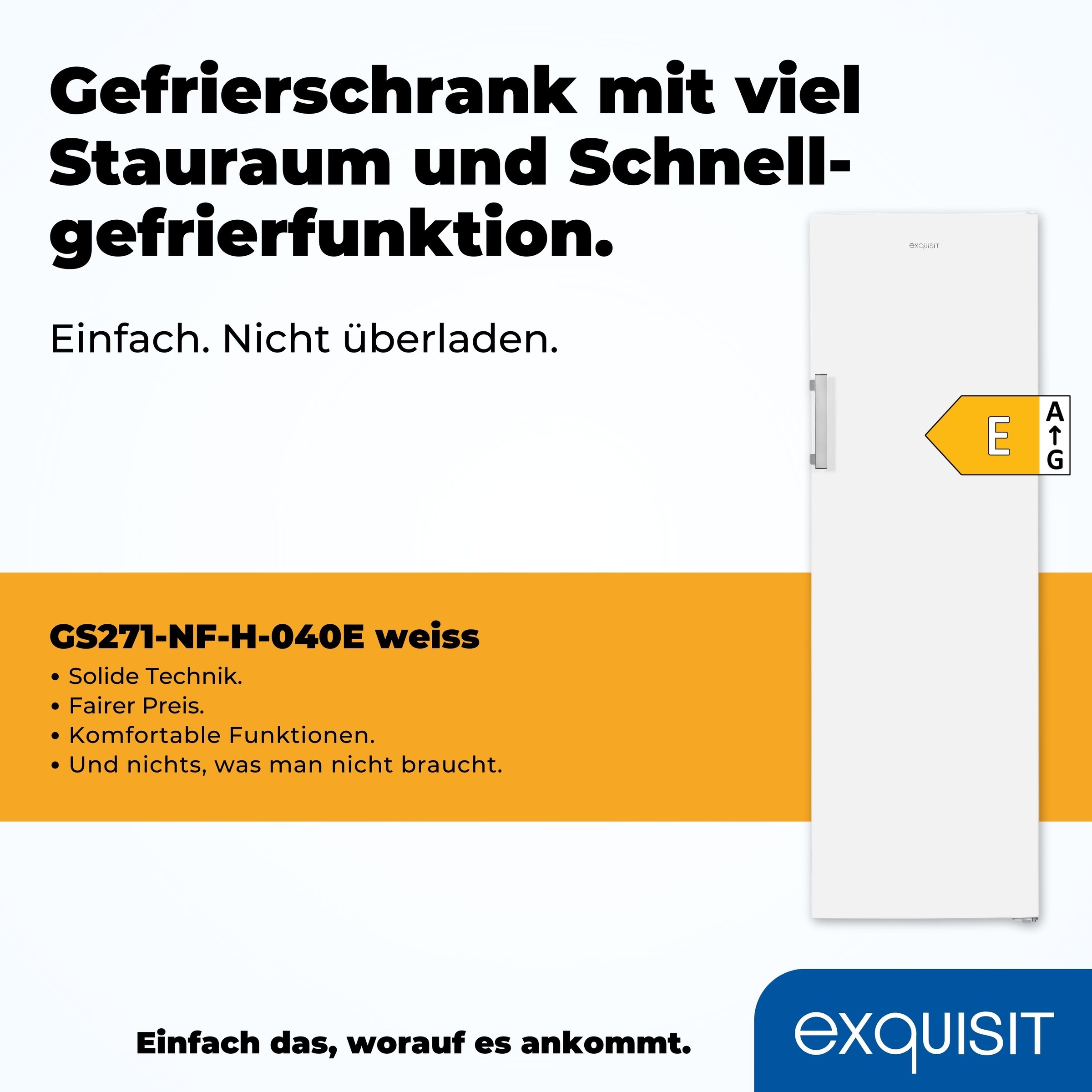 exquisit Gefrierschrank »GS271--H-O40E weiss«, 171 cm hoch, 54 cm breit, Digitale Kontrolle
