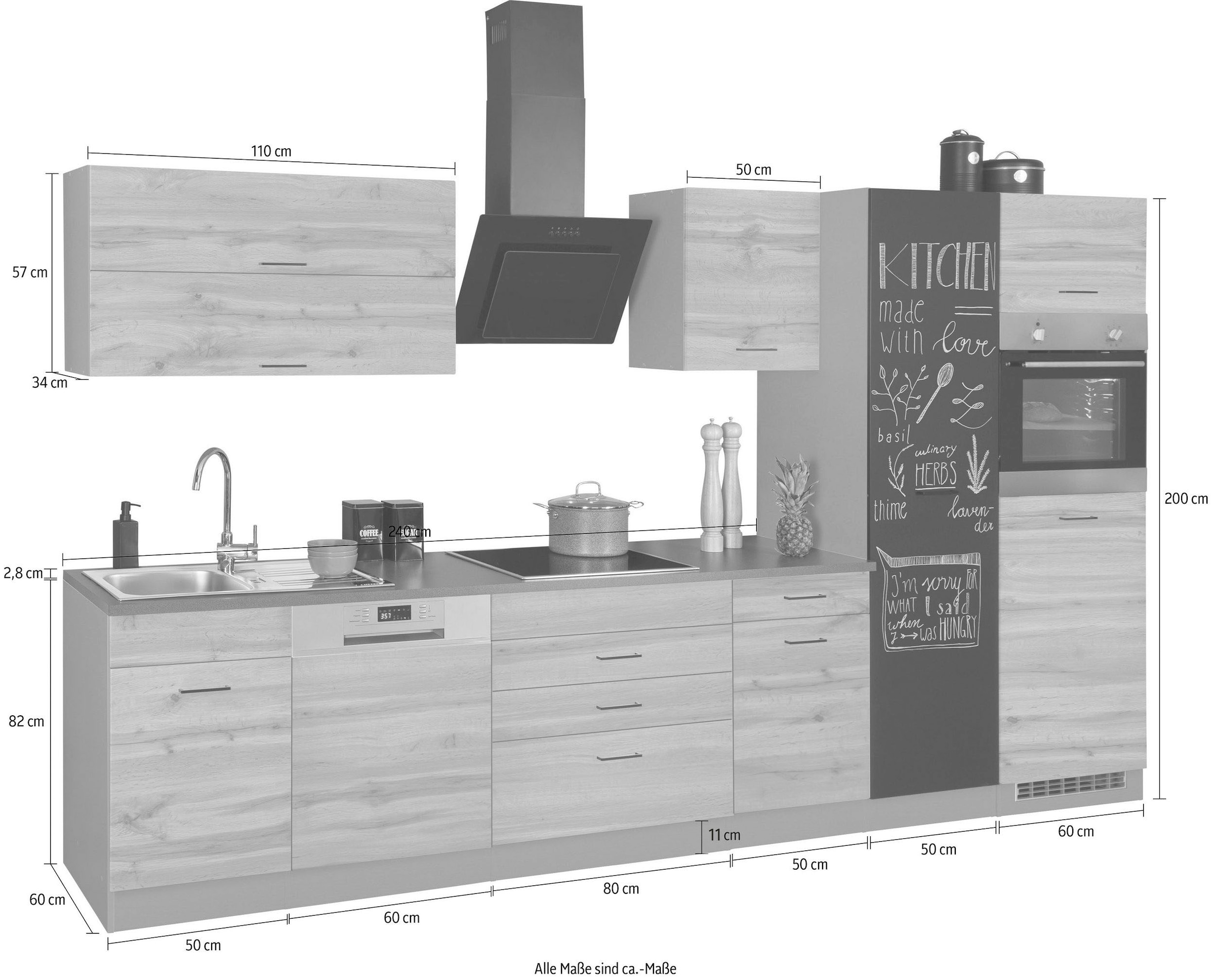 KOCHSTATION Küchenzeile »KS-Trier« ohne E-Geräte, Breite 350 cm