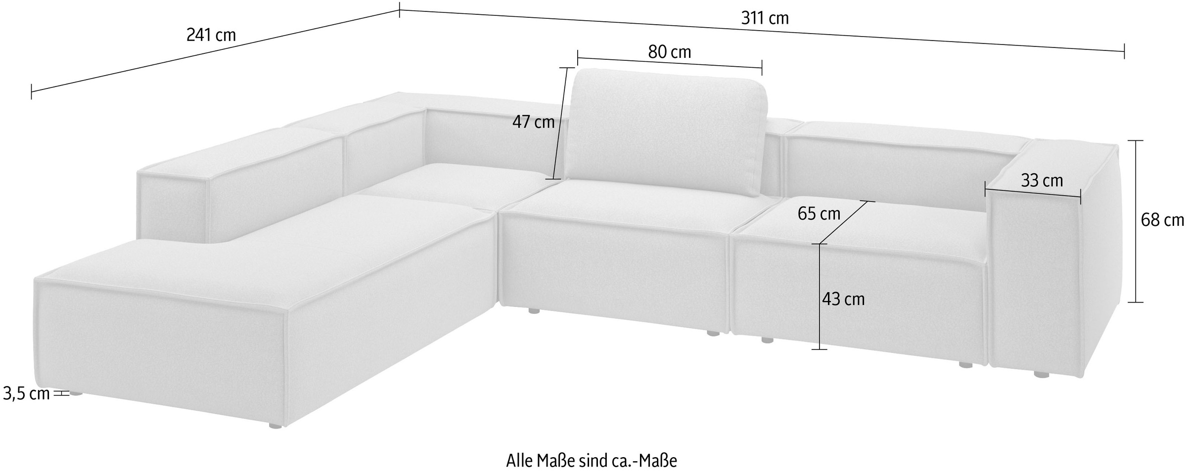 Places of Style Ecksofa »Watertown moderne L-Form«, Breite 311 cm
