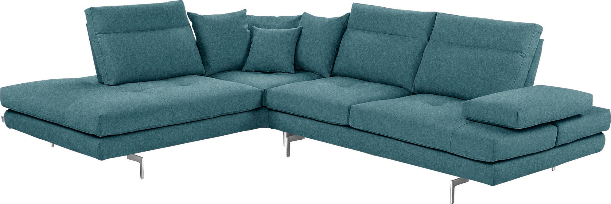 CALIA ITALIA Ecksofa "Toby Wing, B/T: 288/232 cm, Designsofa mit hohem Sitzkomfort, L-Form" Sitztiefenverstell.,wahlw. mit Kissen-Set, Füße chrom glänzend