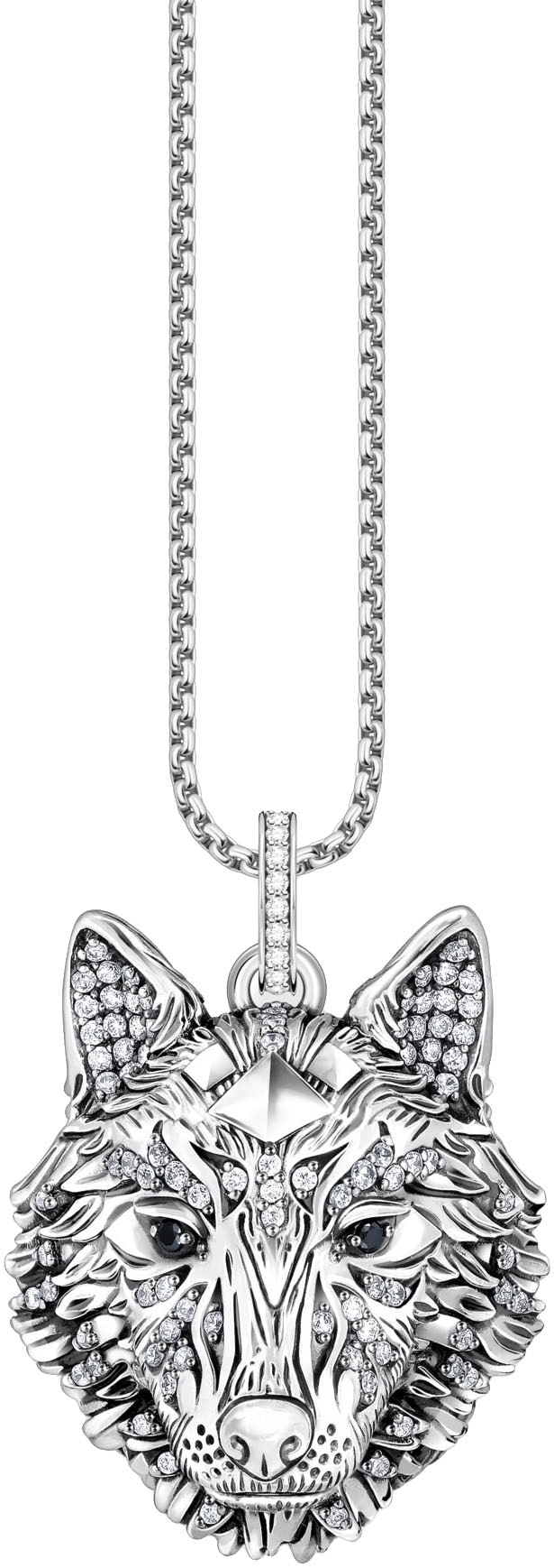 THOMAS SABO Kettenanhänger »Wolfs-Gesicht-Optik mit Steinen Silber, PE965-691-21«, mit Zirkonia (synth.)