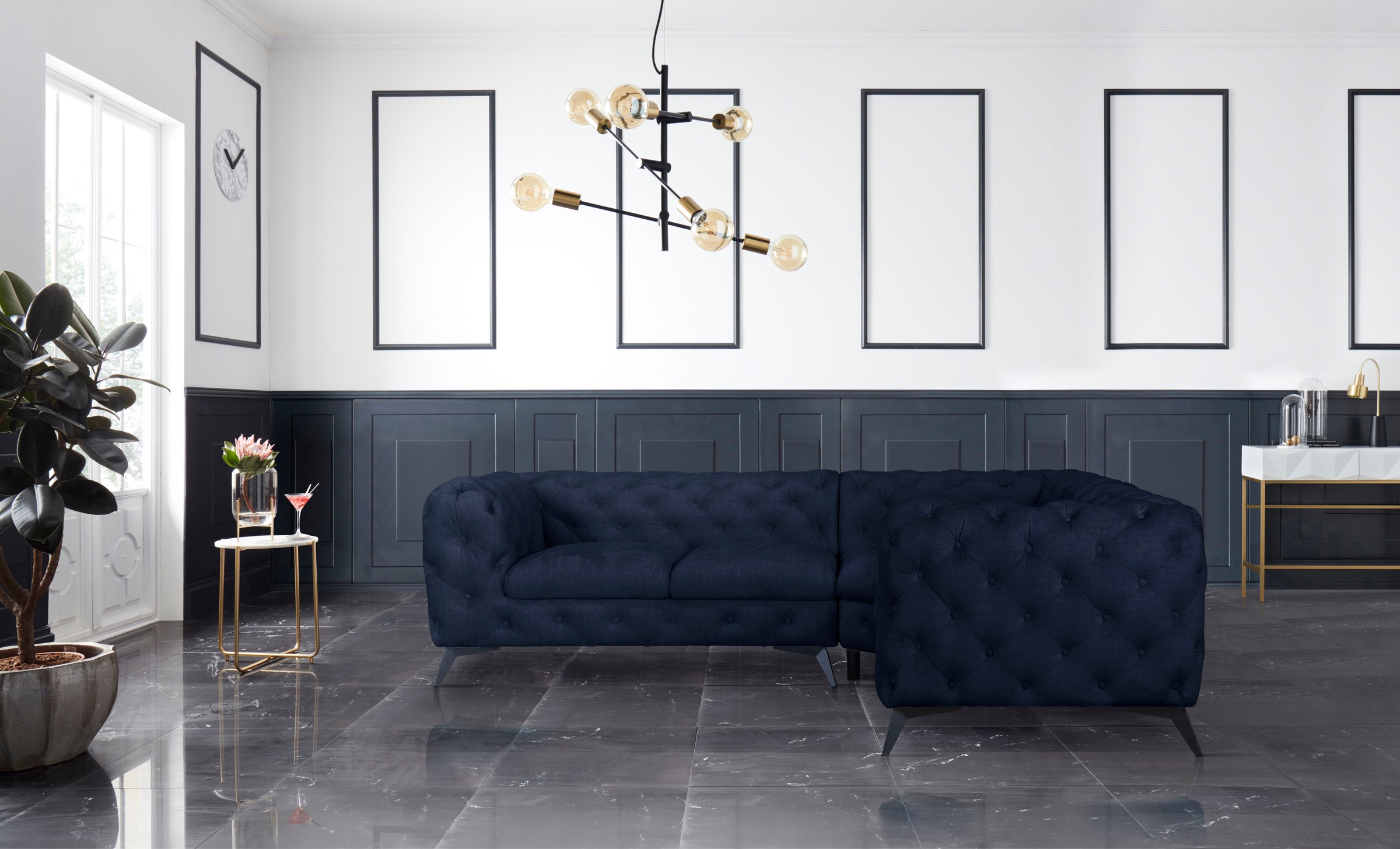 Leonique Chesterfield-Sofa "Ecksofa GLYNIS L-Form mit Wellenunterfederung, günstig online kaufen