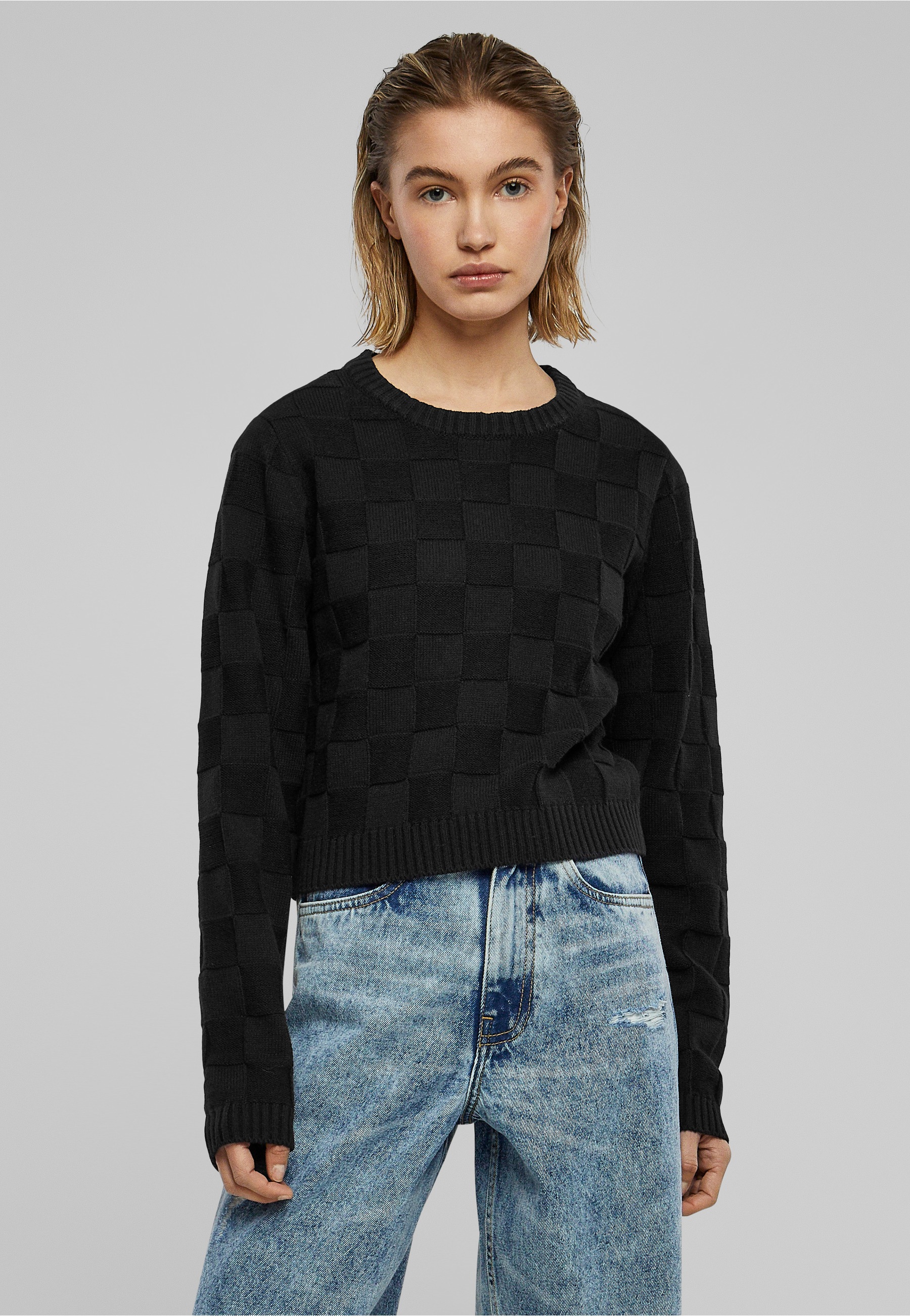 URBAN CLASSICS Sweatshirt »Urban Classics Damen Ladies Check Knit Sweater«, 1 Stk.
