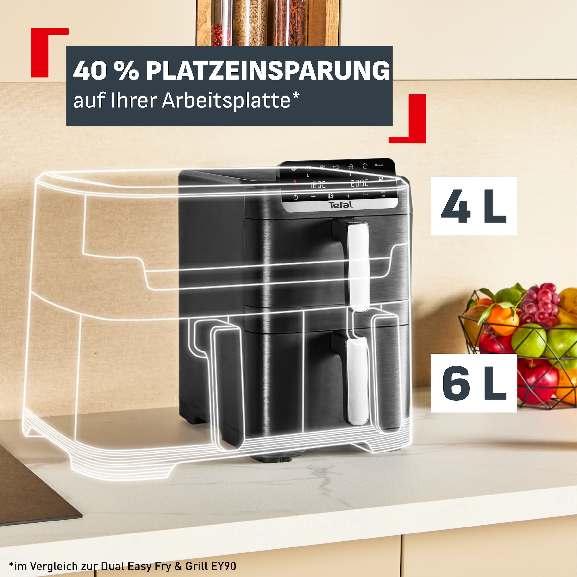 Tefal Heißluftfritteuse »EY7528 Easy Fry Crispy Stack« platzsparendes Design, Doppelkammer-Heißluftfritteuse, 6 L + 4 L