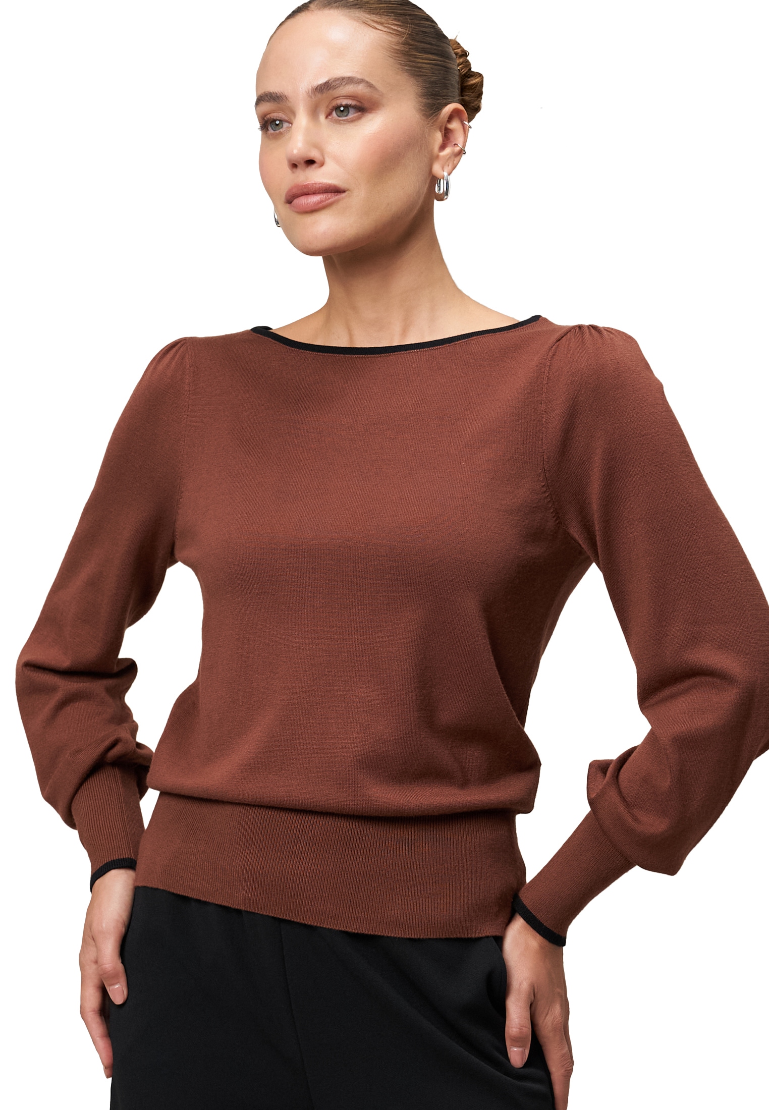 Zero Strickpullover "zero Damen Feinstrickpullover mit Kontrastpaspel" 1 St günstig online kaufen
