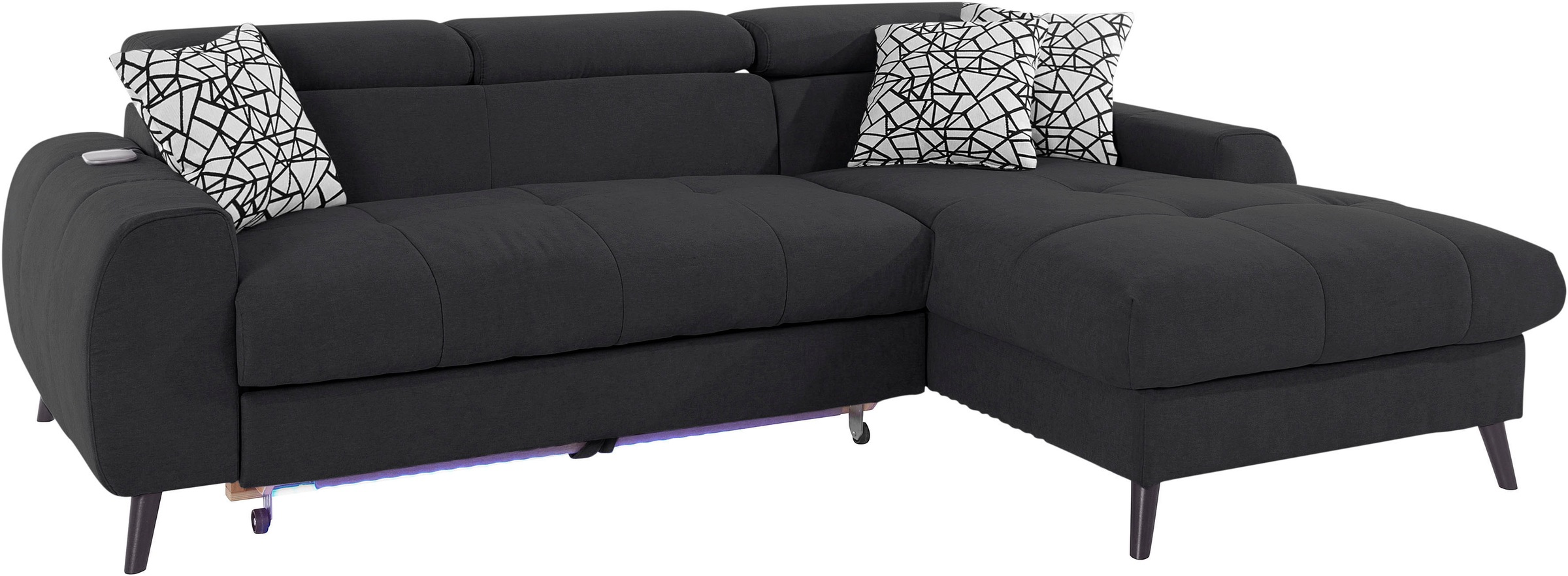 Thumbnail - COTTA Ecksofa "Mia L-Form mit 3 Zierkissen" wahlweise mit Bettfunktion, Bettkasten, Beleuchtung & Wireless-Charger
