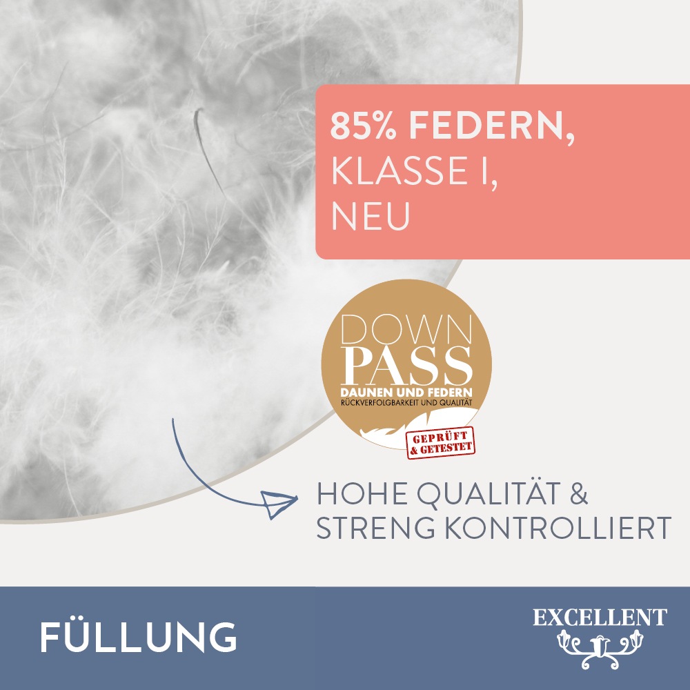 Thumbnail - Excellent Kopfkissen "Venedig", Füllung: weiße neue Federn und Daunen, Klasse I, 85% Federn / 15% Daunen, Bezug: Köper-I...