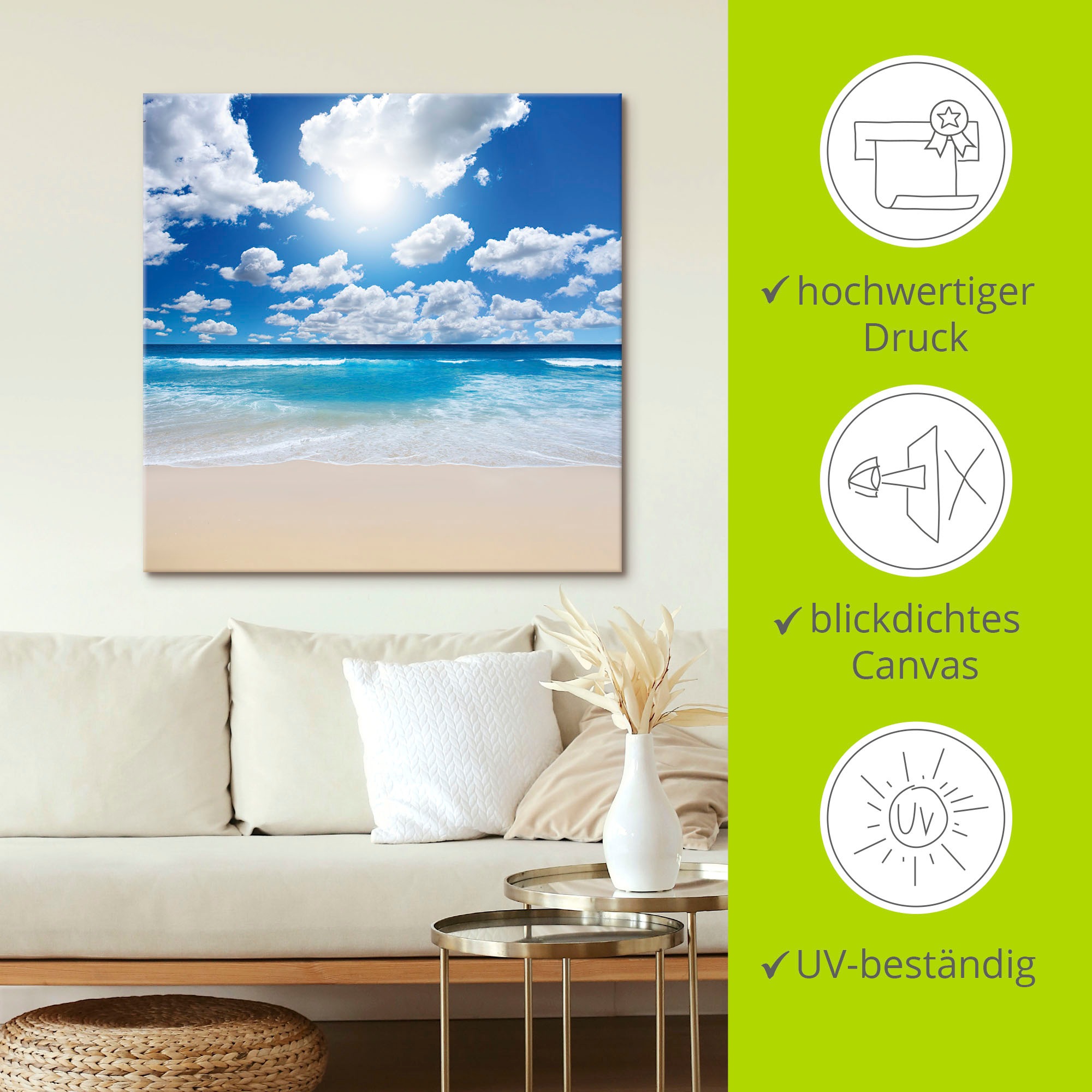 Artland Wandbild »Großartige Strandlandschaft«, Strand, (1 St.), als Leinwandbild, Poster, Wandaufkleber in verschied. Größen