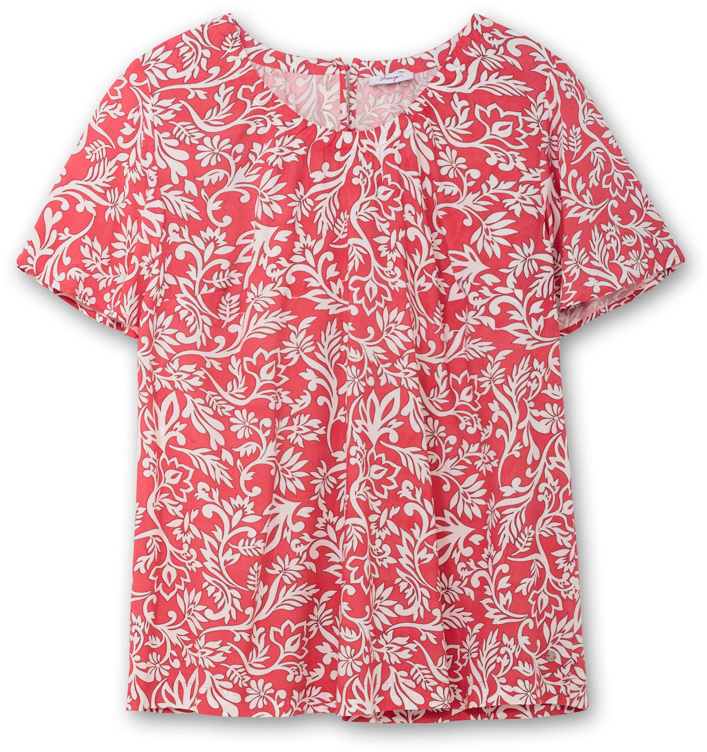 Longbluse SHEEGO, Damen, Gr. 50, orange (hummer, gemustert), 100% Viskose, geblümt, gemustert, Rundhals, Blusen Longbluse 3