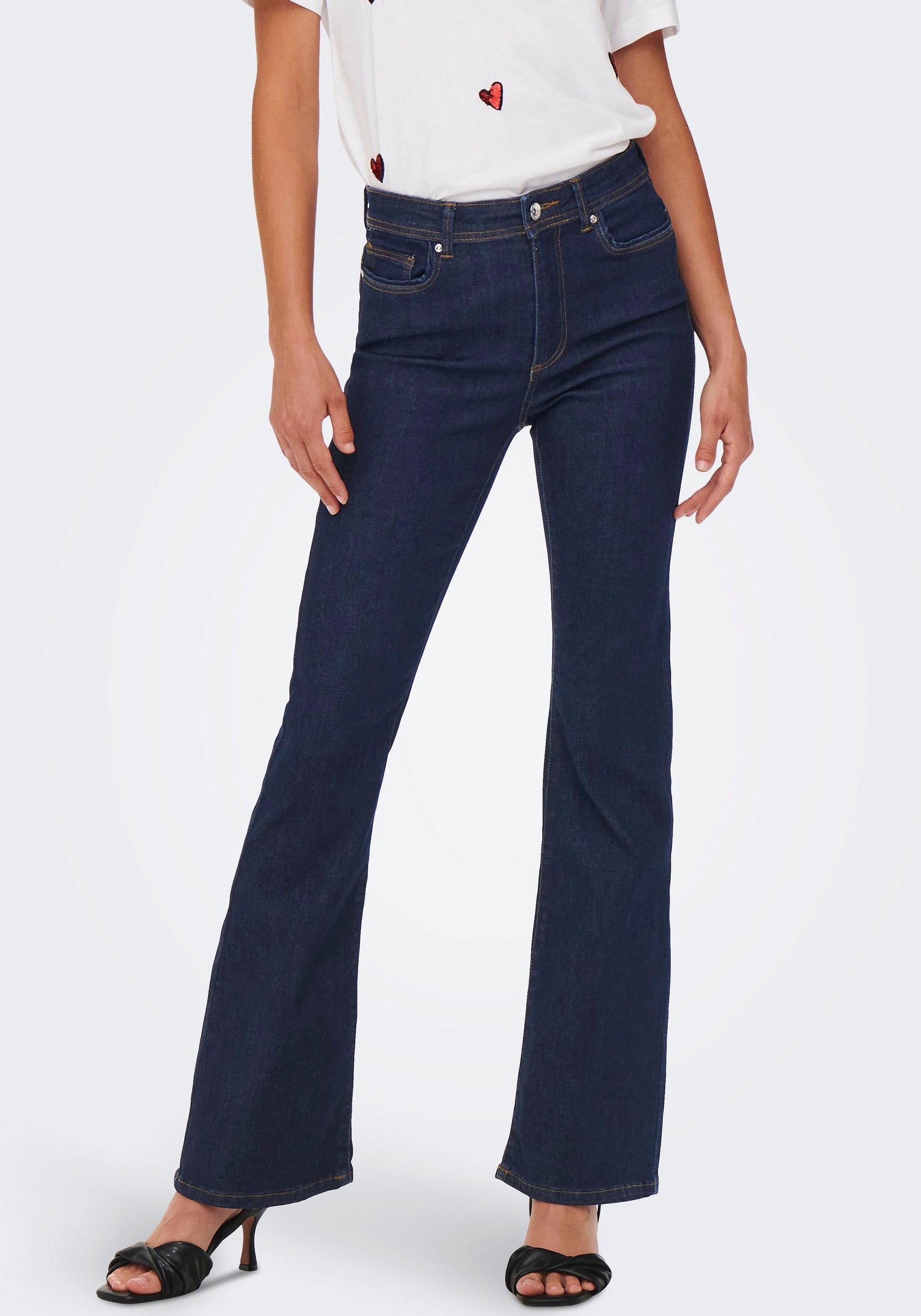ONLY Bootcut-Jeans "ONLWAUW LIFE HW FLARED RINSE DNM" Materialmix, bootcut fit