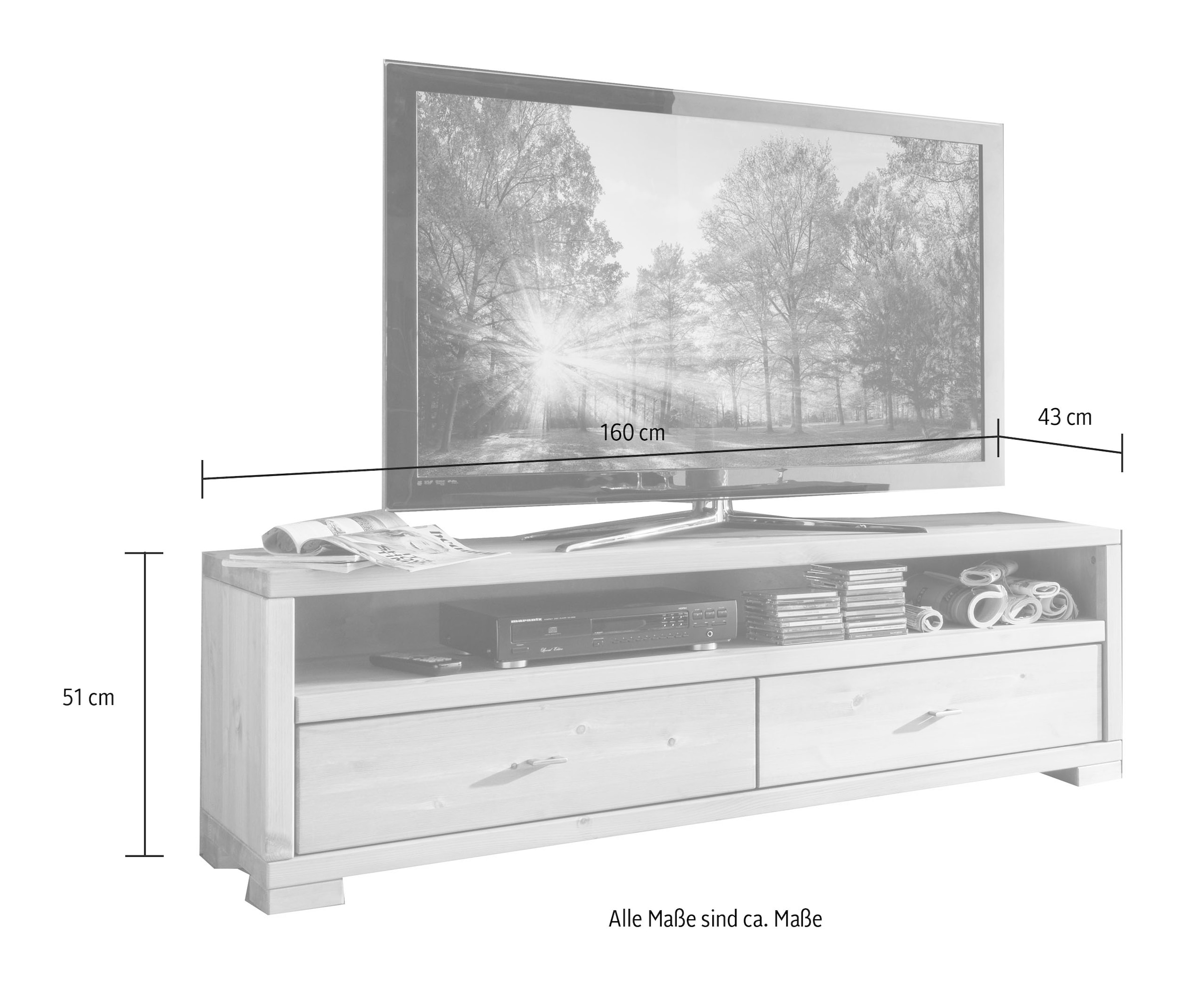 Wohnglücklich by Landhausstil 160 cm, TV-Board massiv, BAUR Kiefer Breite Lowboard Infantil »Vita«, 