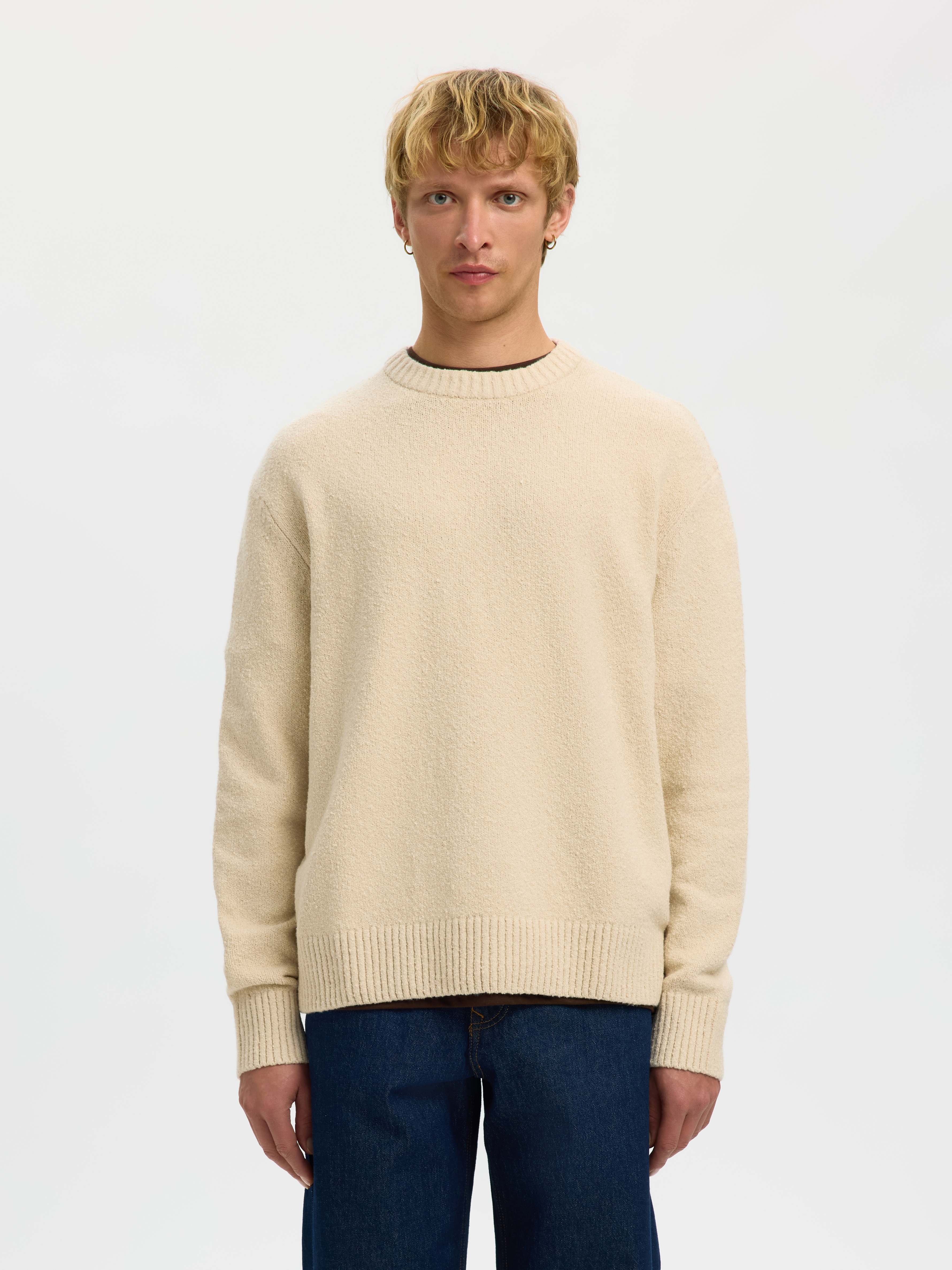 SELECTED Rundhalspullover "SLMALEX LS KNIT CREW NECK NOOS" Baumwollmischung, relaxed fit