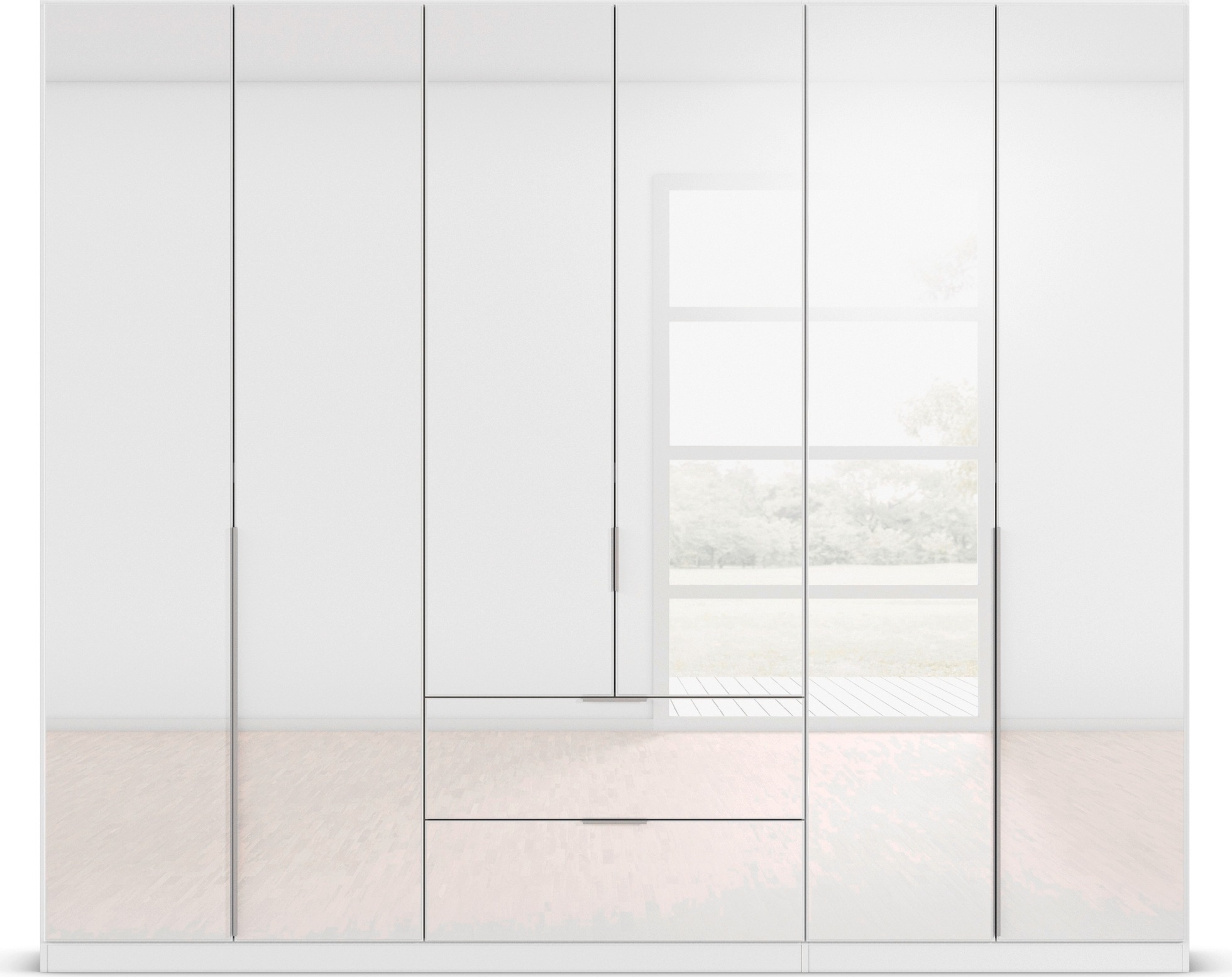 rauch Drehtürenschrank »Kleiderschrank Kleiderschränke Schrank Garderobe AGORDO mit Glasfront«, (in zwei Griff-Farben mit Glasfront), mit Außenschubkästen, in 6 Breiten und 2 Höhen MADE IN GERMANY