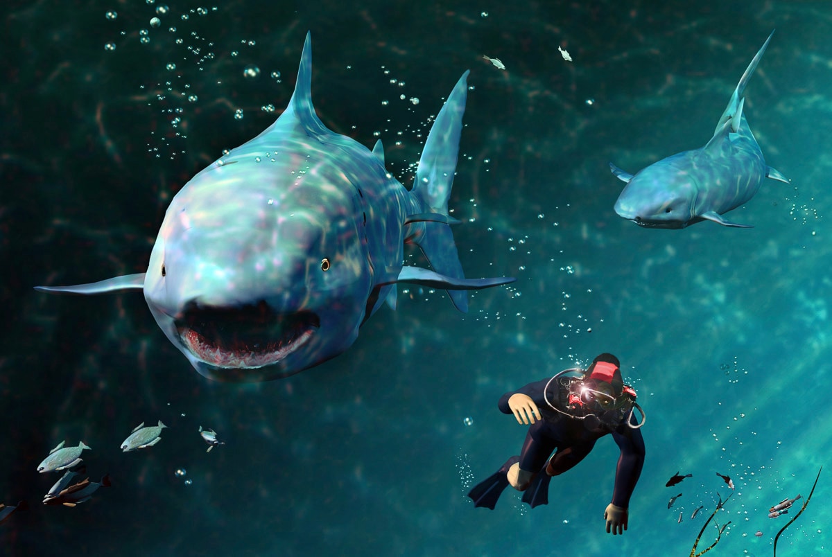 Papermoon Fototapete »Taucher und Haie«