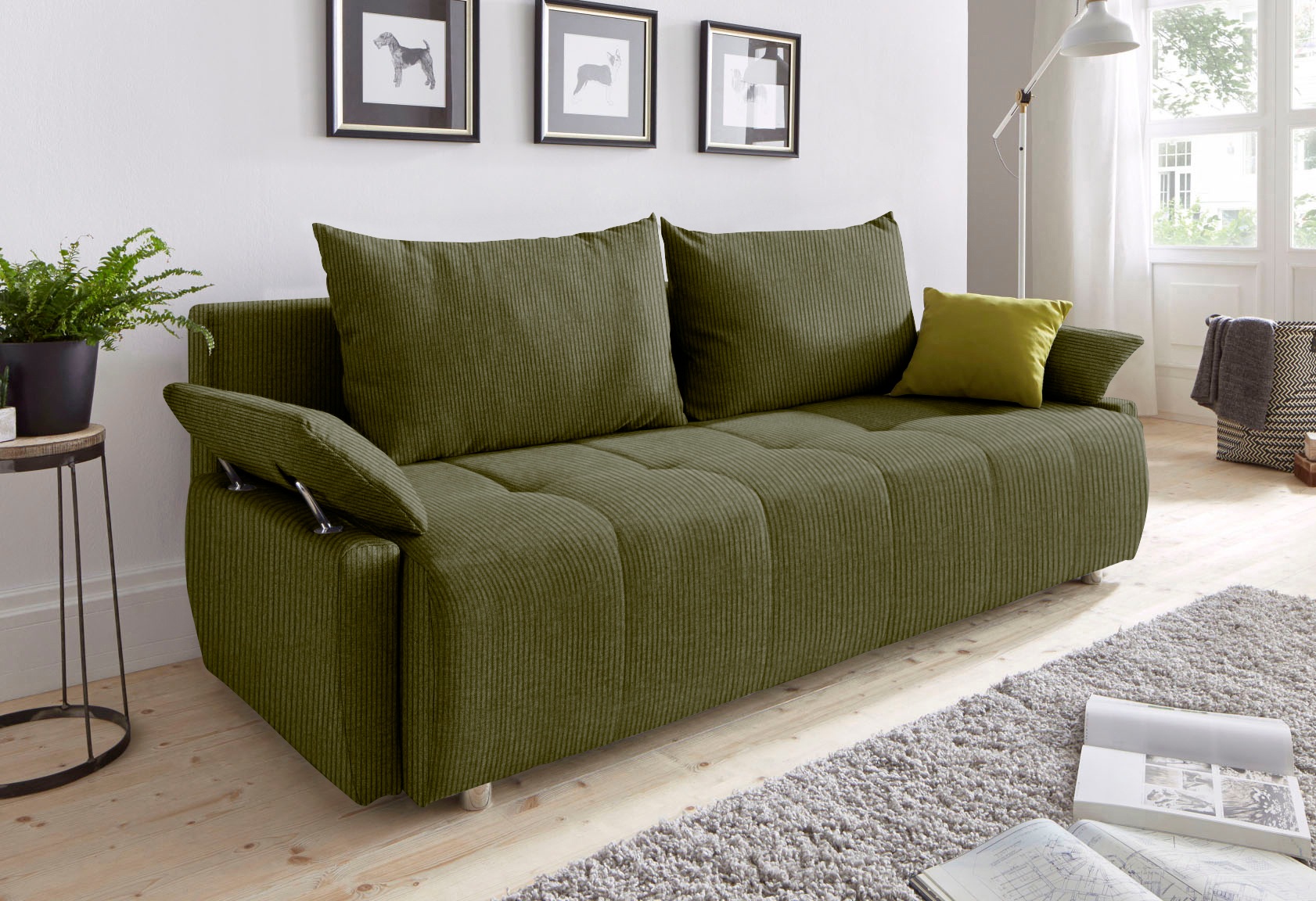COLLECTION AB Schlafsofa "Funtastic, B: 212 cm, Liegefl. 145x187 cm, Armteilverstellung,in Cord" Schlaffunktion, Bettkasten & Zierkissen, Gästebett mit Federkern