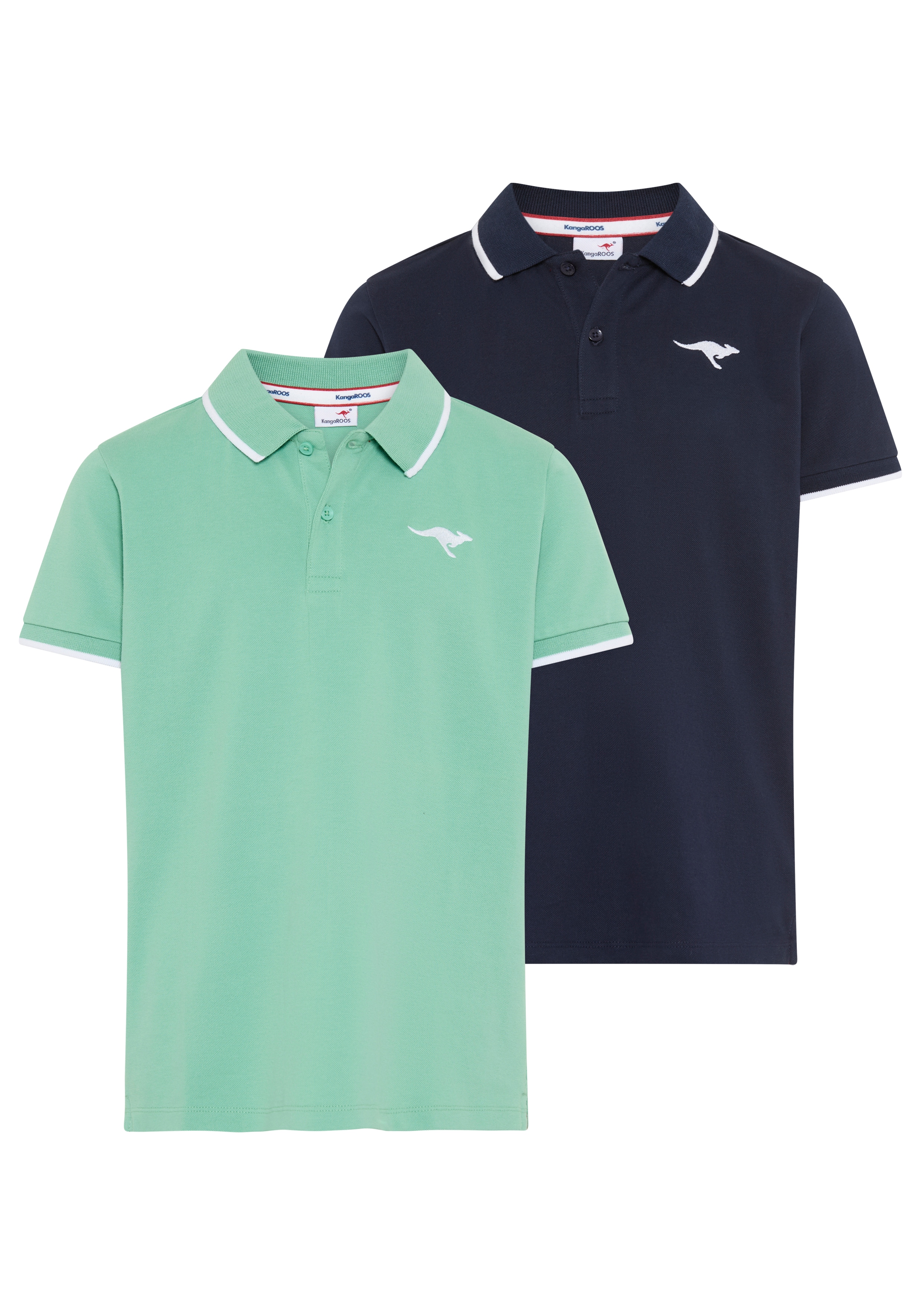 KangaROOS Poloshirt "Kangaroos 2er Pack Poloshirts" Packung, 2, 2 tlg. Kurzarm, Basic Passform, mit Logostickerei, mit Seitenschlitzen