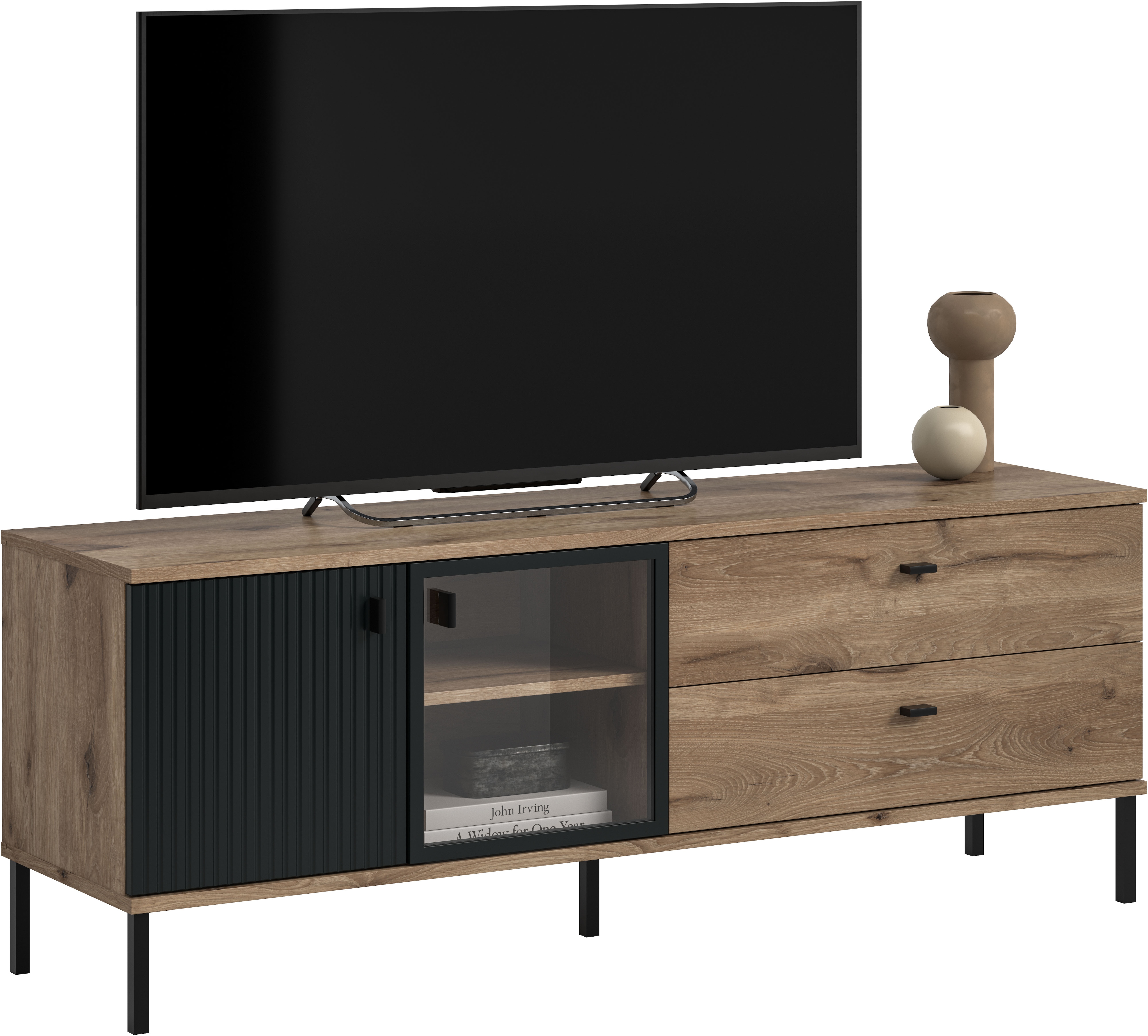 Home affaire Lowboard "TREVERK, Breite: 154 cm, hochwertige MDF-Front schwarz tiefzieh" 1 Stk. tlg. Lowboard, Wohnzimmer, Esszimmer