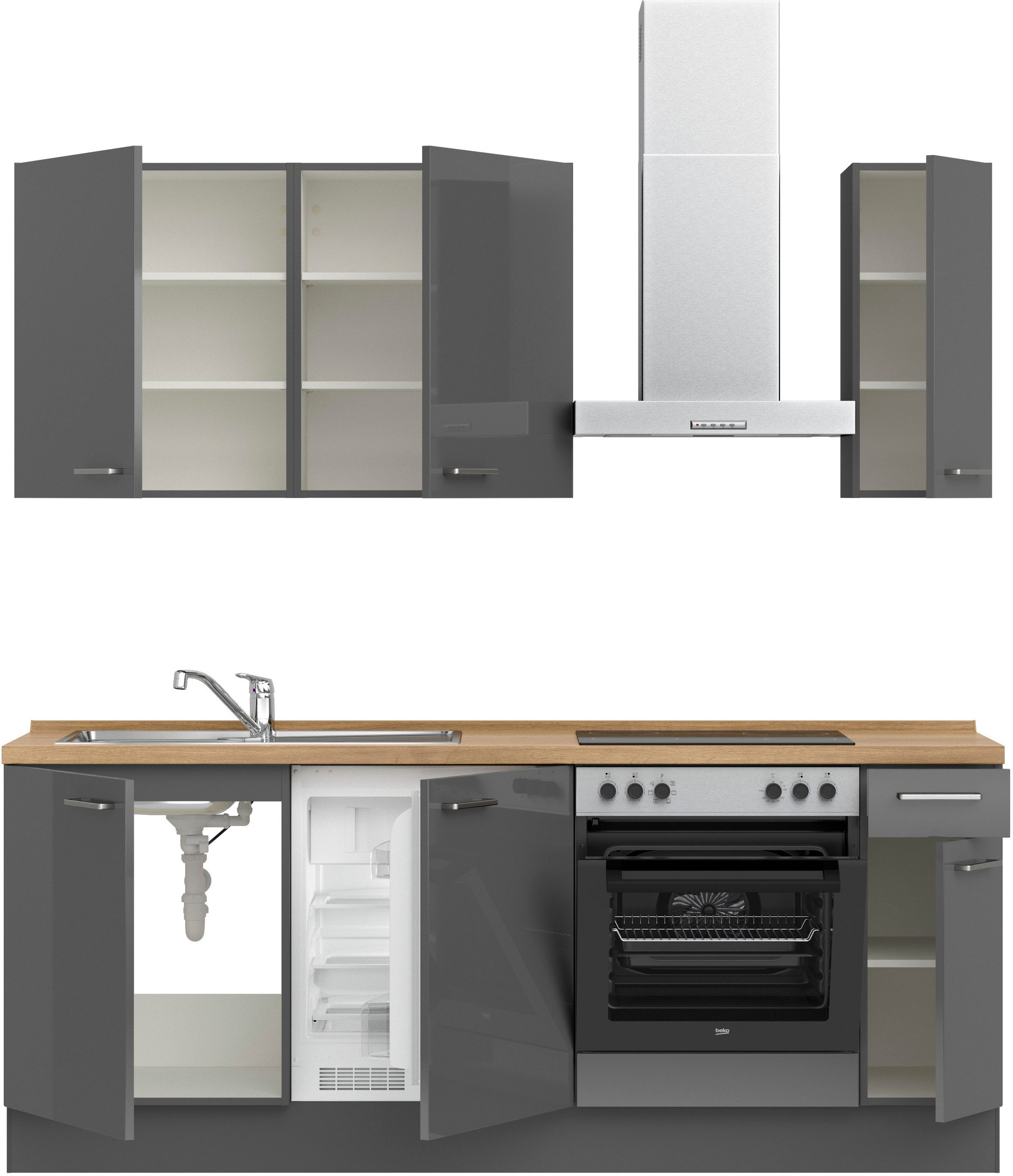 nobilia® Küchenzeile »"Flash I"«, vormontiert, Ausrichtung wählbar, Breite 210 cm, wahlw. mit E-Geräten