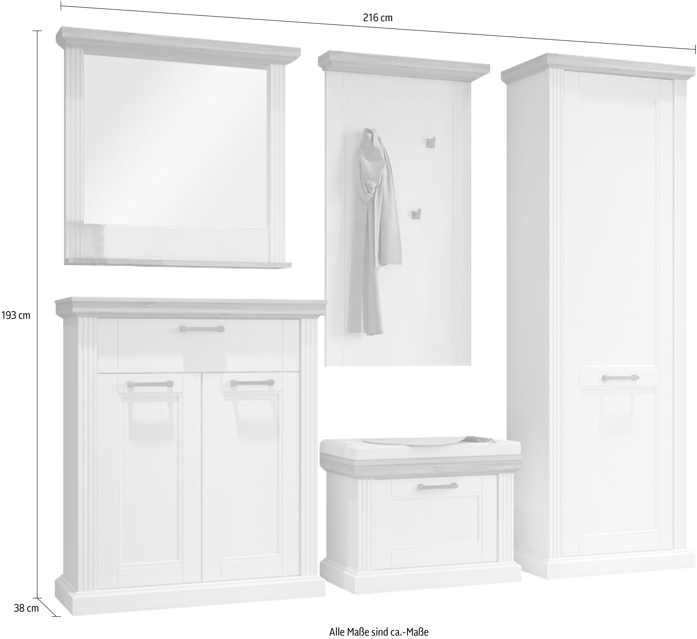 Home affaire Garderoben-Set »Tara«, (Set, 5 St.), UV-Lack auf Wasserbasis
