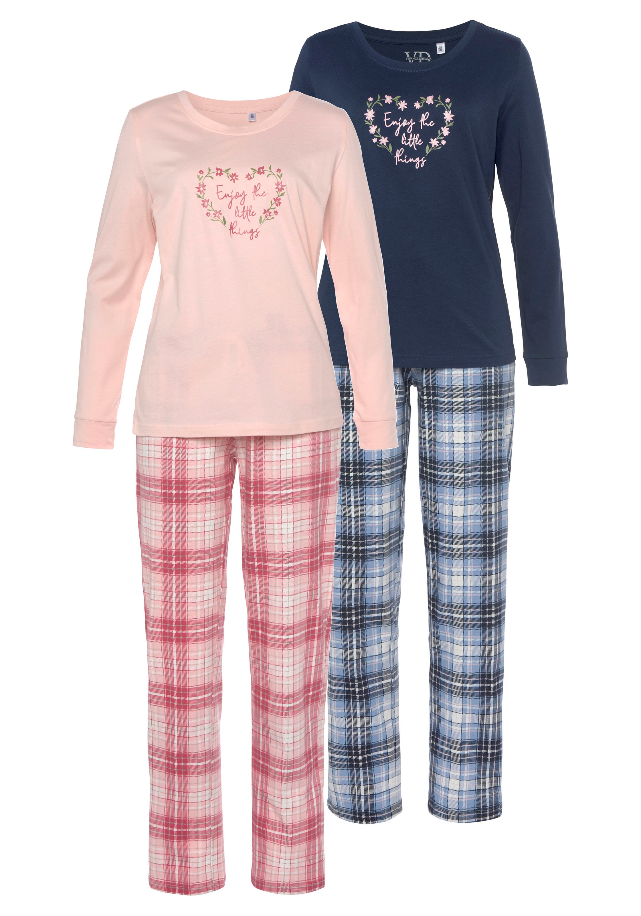 Vivance Dreams Pyjama 2 Stück, 4 Stk. mit Karo- und Blumendruck im Doppelpa günstig online kaufen