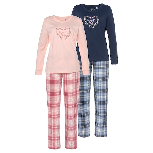 Vivance Dreams Pyjama, (Packung, 4 tlg., 2 Stück), mit Karo- und  Blumendruck im Doppelpack online bestellen | BAUR